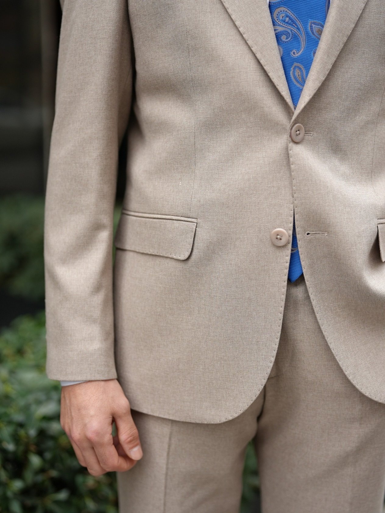 Premium Erkek Slim Fit İtalyan Stil Punto Dikişli Yarım Astarlı Takım Elbise Ceket Pantolon - Bej