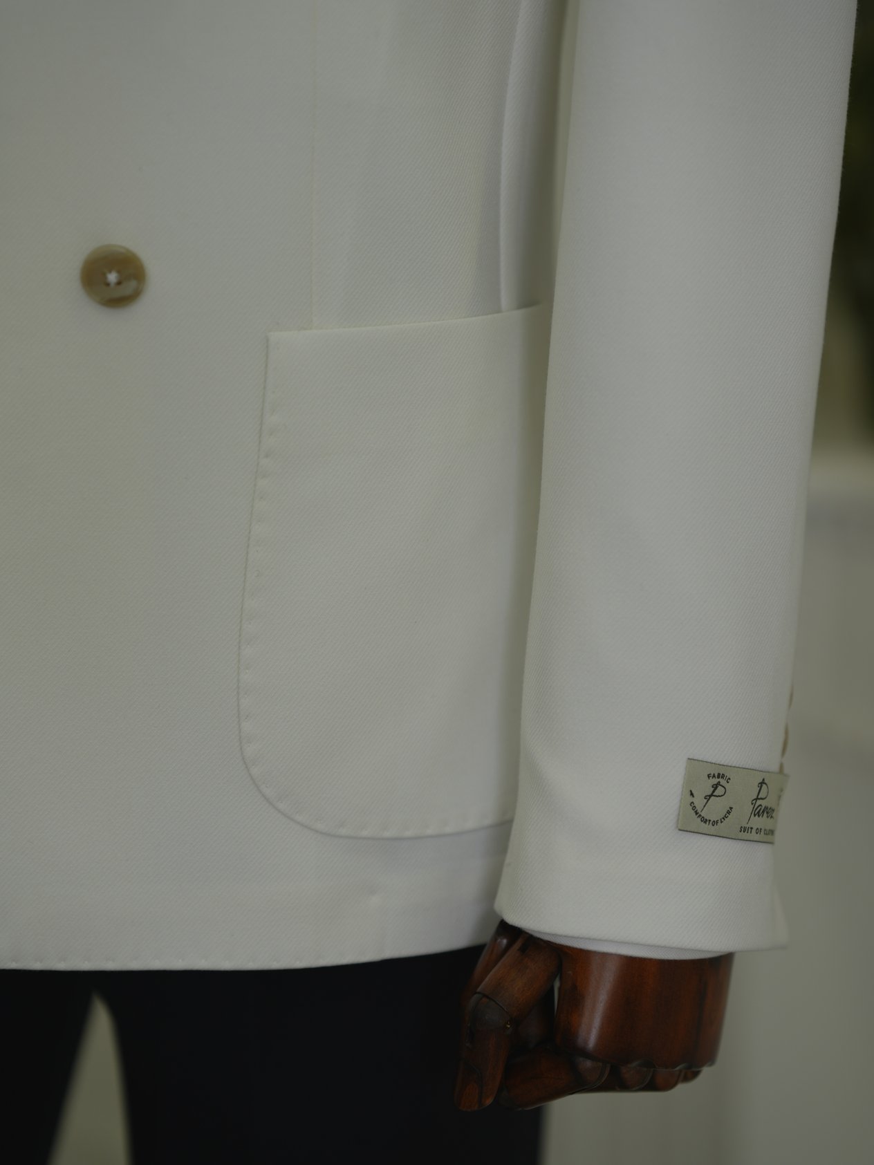 Premium Erkek Slim Fit İtalyan Stil Torba Cepli Punto Dikişli Astarsız Kruvaze Ceket-Beyaz