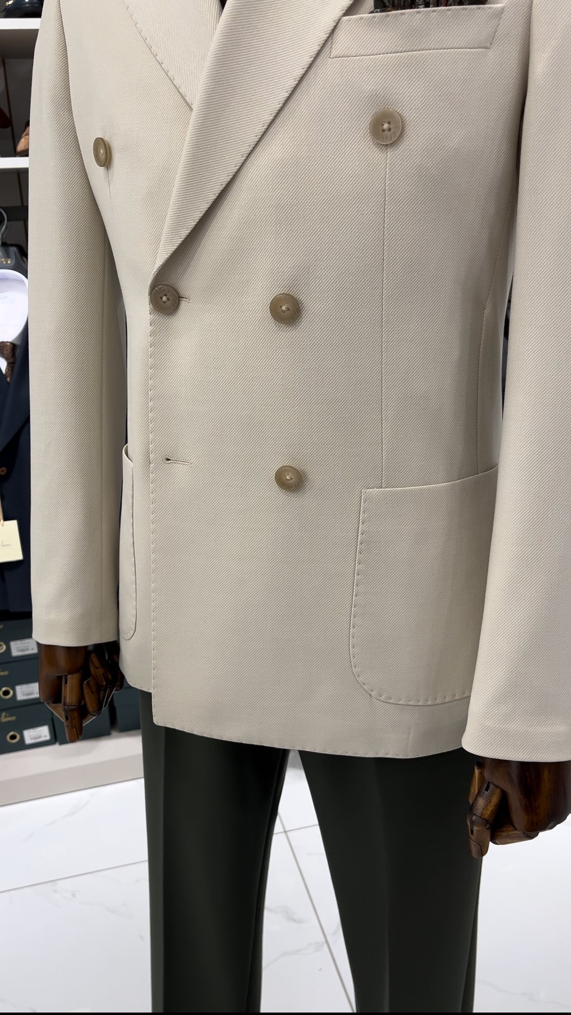 Premium Erkek Slim Fit İtalyan Stil Torba Cepli Punto Dikişli Astarsız Kruvaze Ceket-Bej