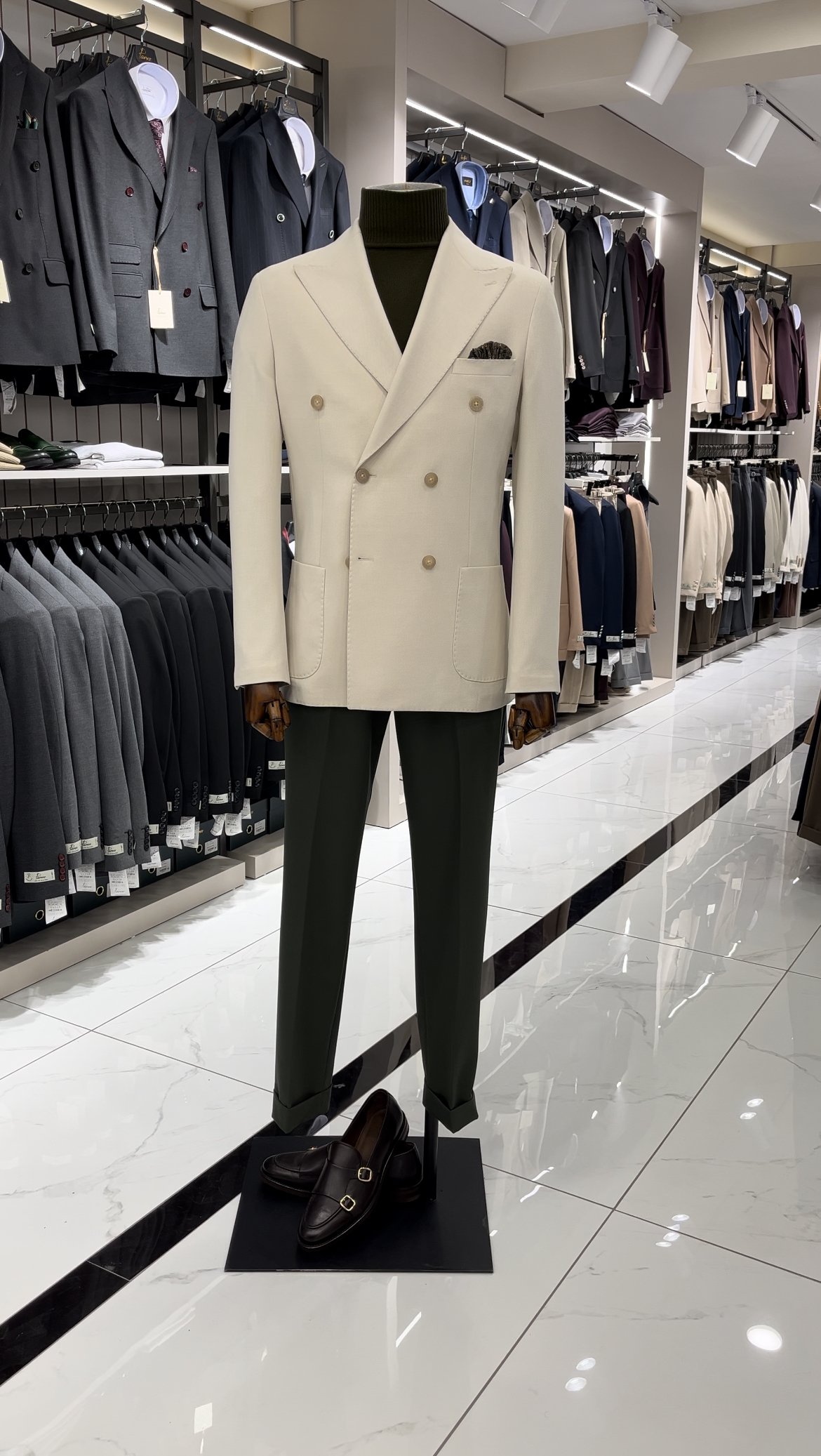 Premium Erkek Slim Fit İtalyan Stil Torba Cepli Punto Dikişli Astarsız Kruvaze Ceket-Bej