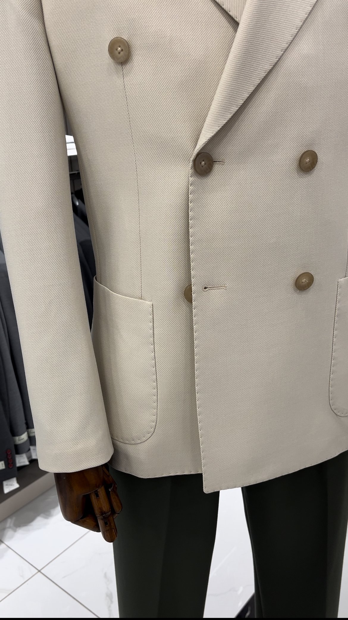 Premium Erkek Slim Fit İtalyan Stil Torba Cepli Punto Dikişli Astarsız Kruvaze Ceket-Bej