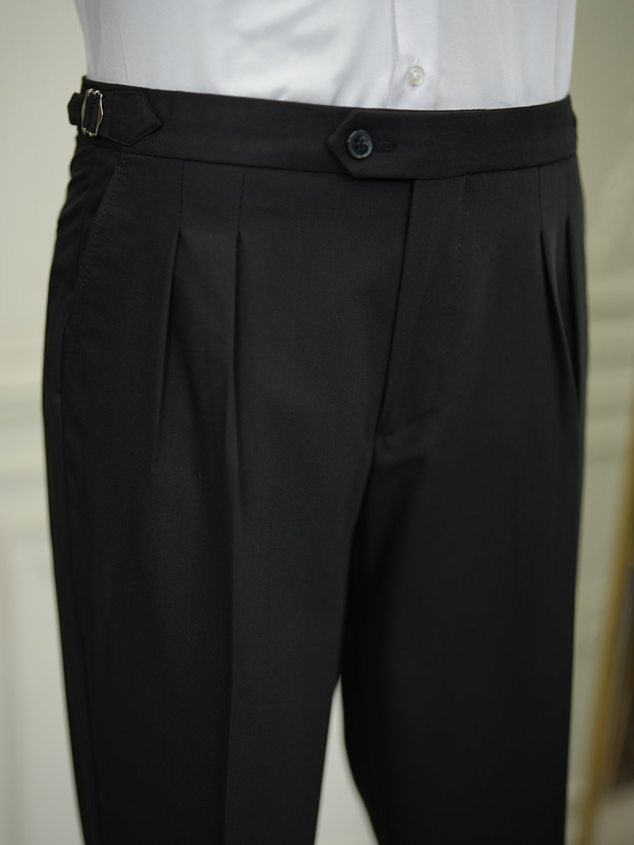 Premium Erkek Slim Fit İtayan Stil Modelli Pantolon Kruvaze Takım Elbise-Siyah