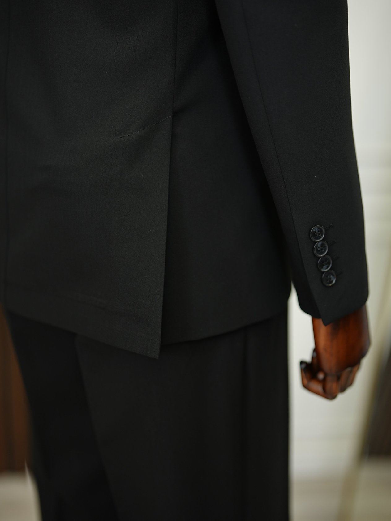 Premium Erkek Slim Fit İtayan Stil Modelli Pantolon Kruvaze Takım Elbise-Siyah