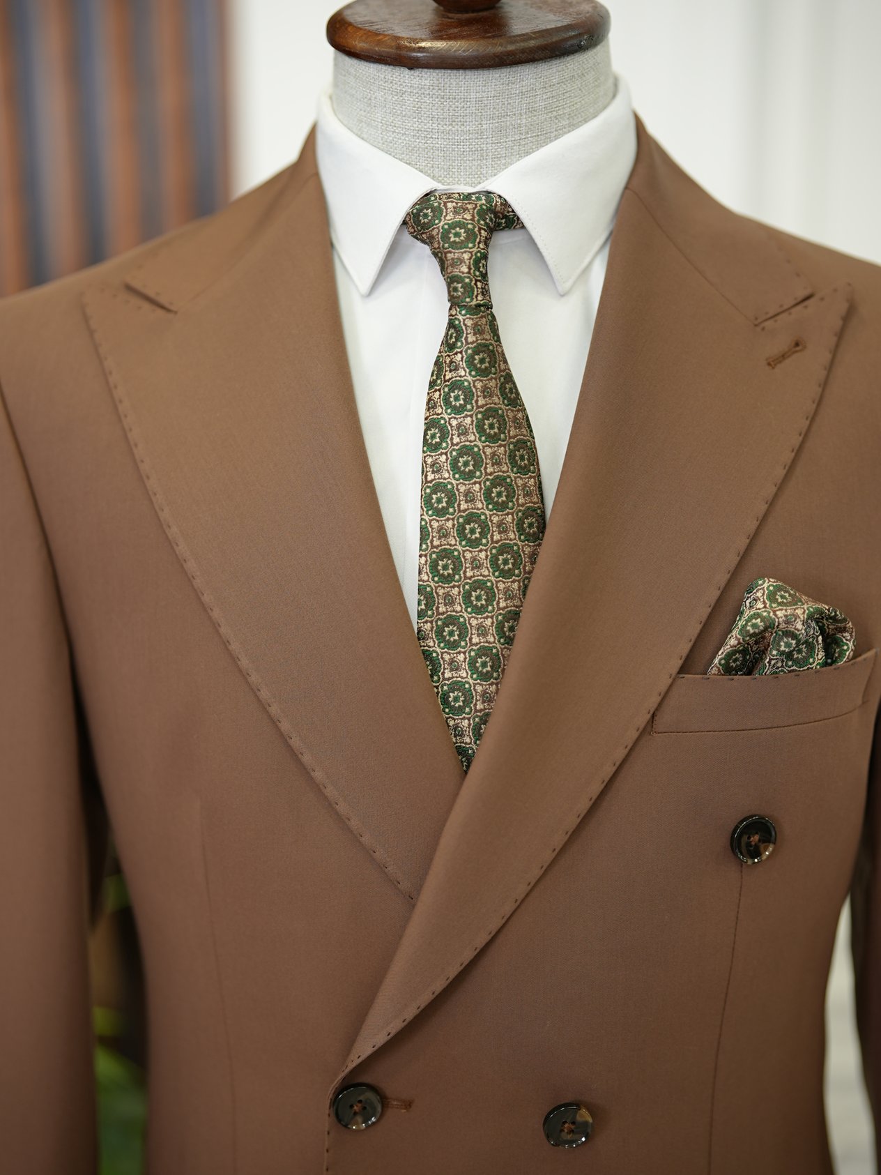 Premium Erkek Slim Fit İtayan Stil Modelli Pantolon Kruvaze Takım Elbise-Kahve