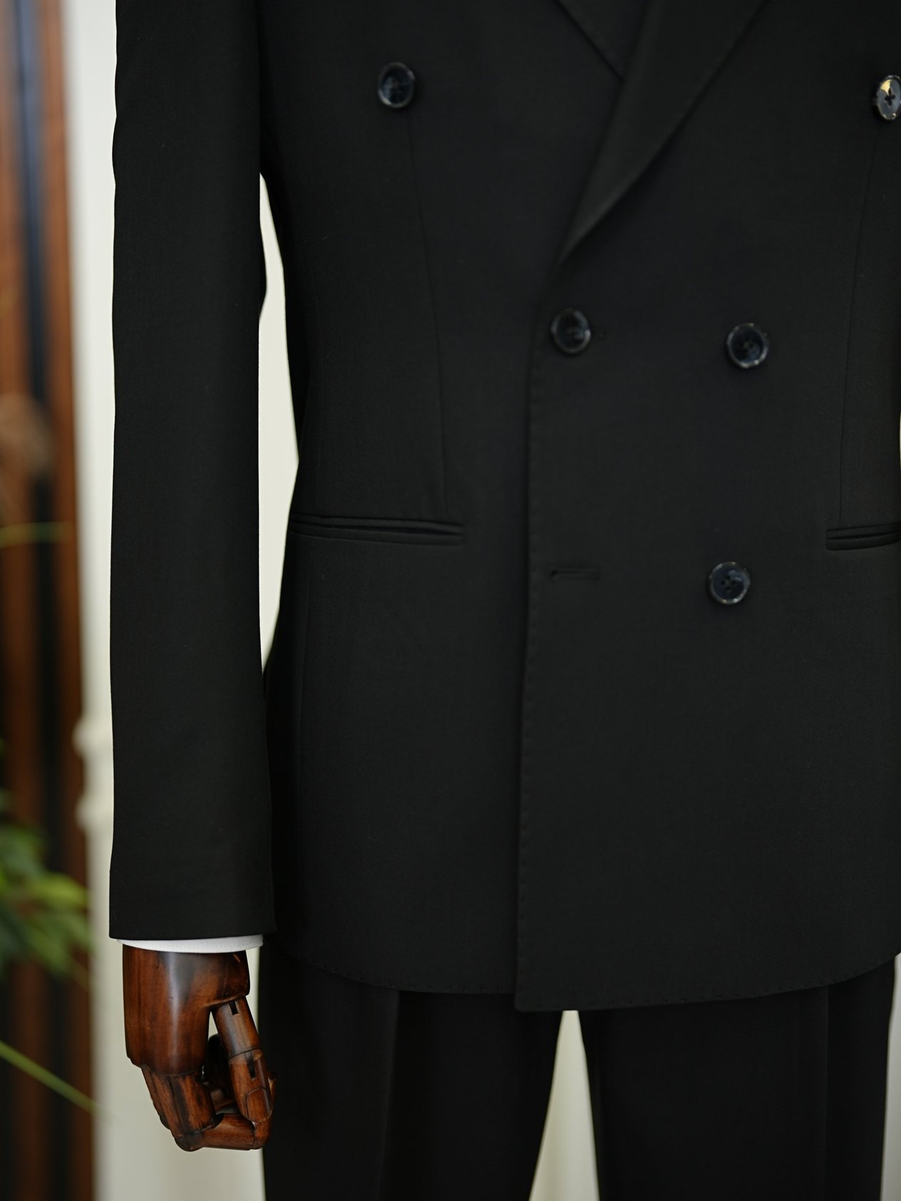 Premium Erkek Slim Fit İtayan Stil Modelli Pantolon Kruvaze Takım Elbise-Siyah