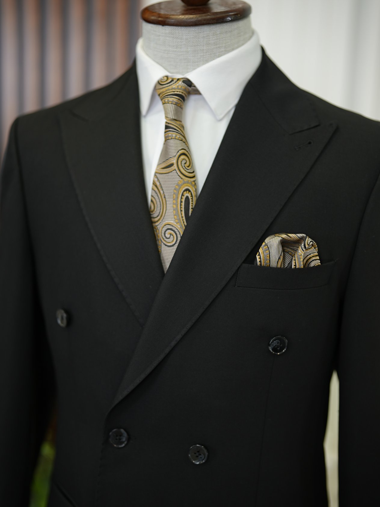 Premium Erkek Slim Fit İtayan Stil Modelli Pantolon Kruvaze Takım Elbise-Siyah