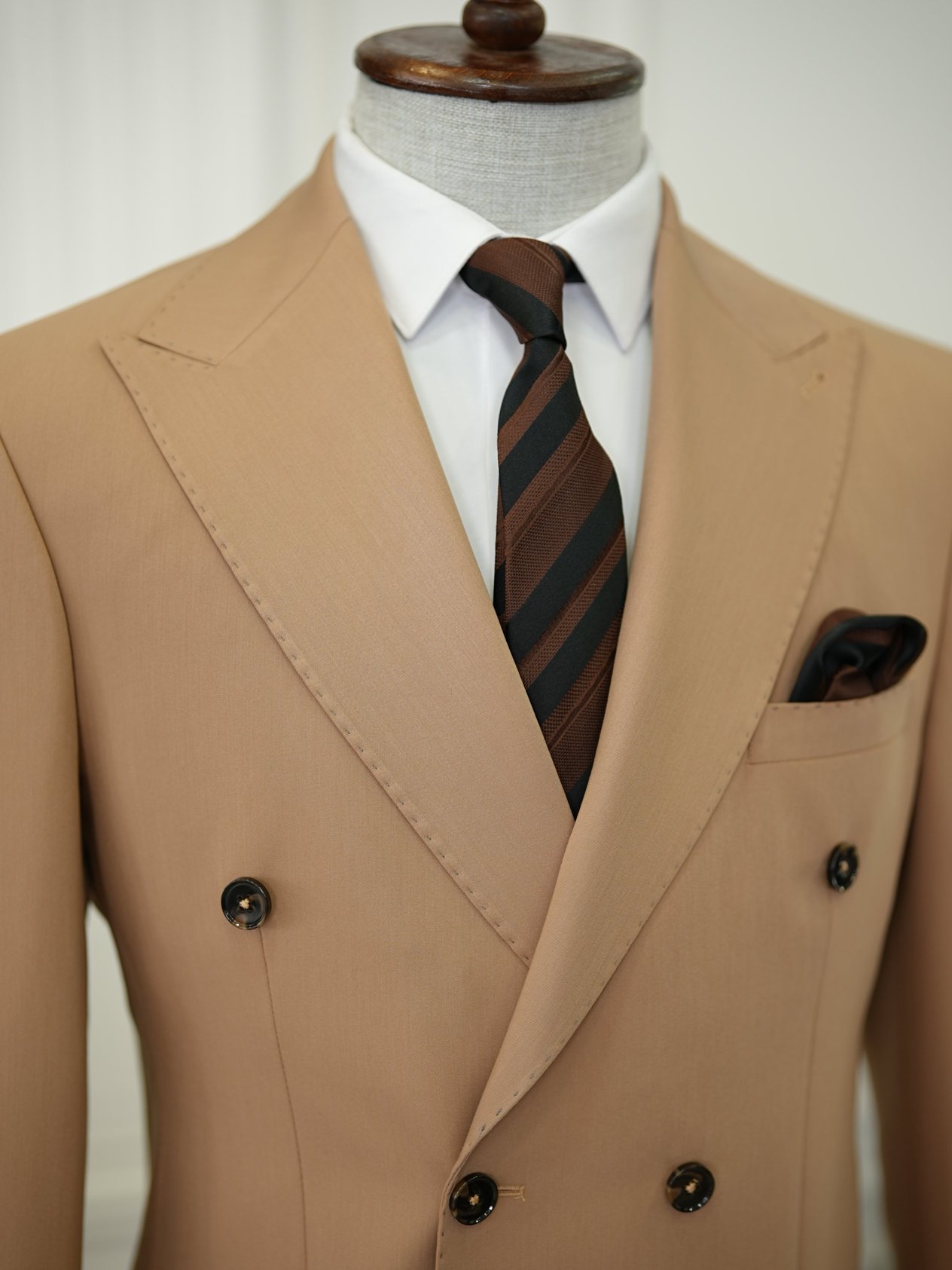 Premium Erkek Slim Fit İtayan Stil Modelli Pantolon Kruvaze Takım Elbise - Taba