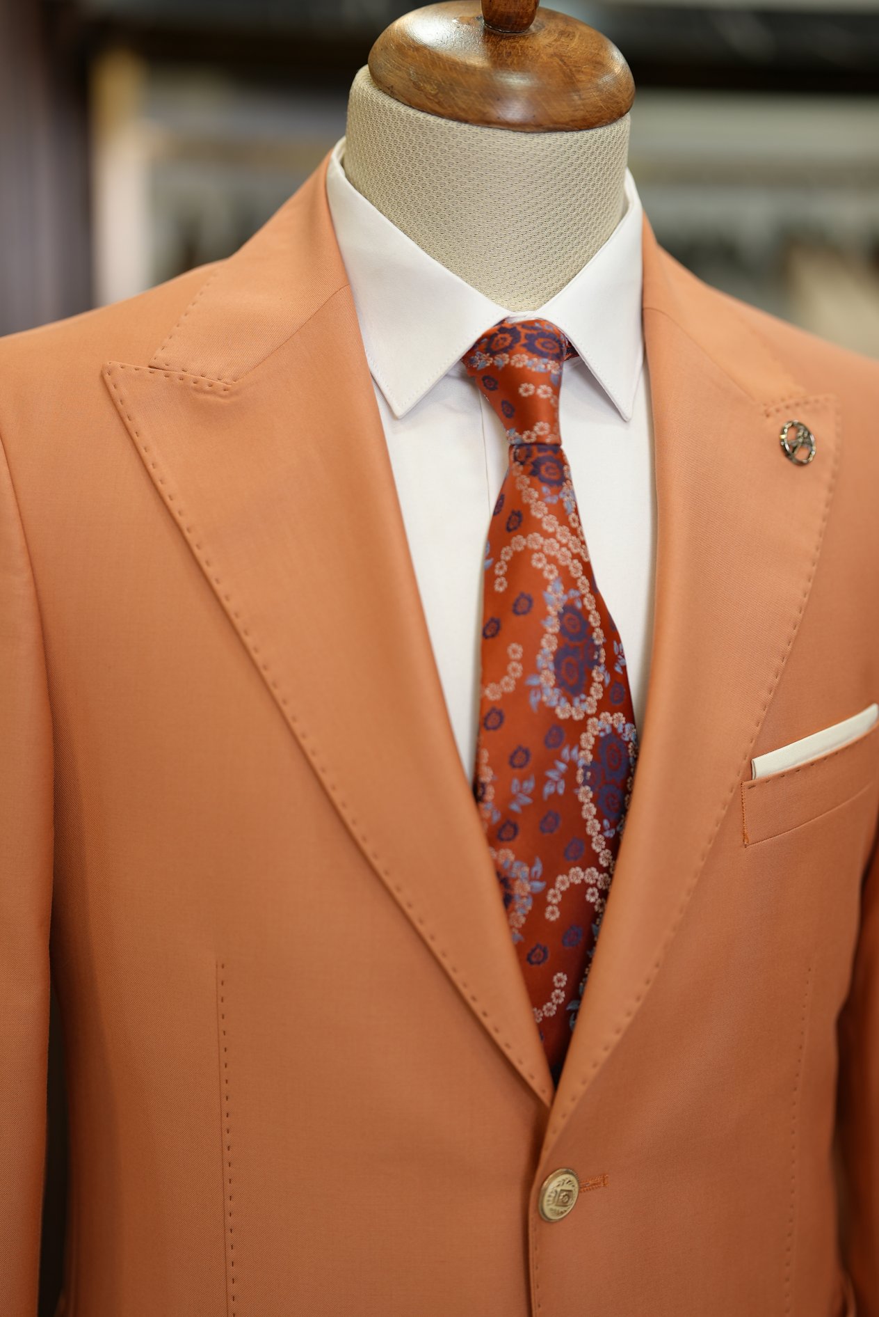 Premium Erkek Takım Elbise Punto Dikişli Tulum Cepli Ceket Pantolon - turuncu