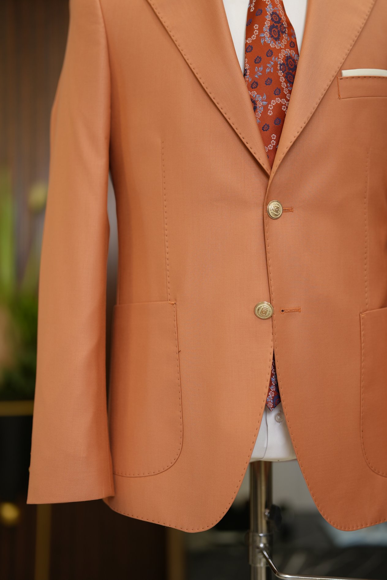 Premium Erkek Takım Elbise Punto Dikişli Tulum Cepli Ceket Pantolon - turuncu