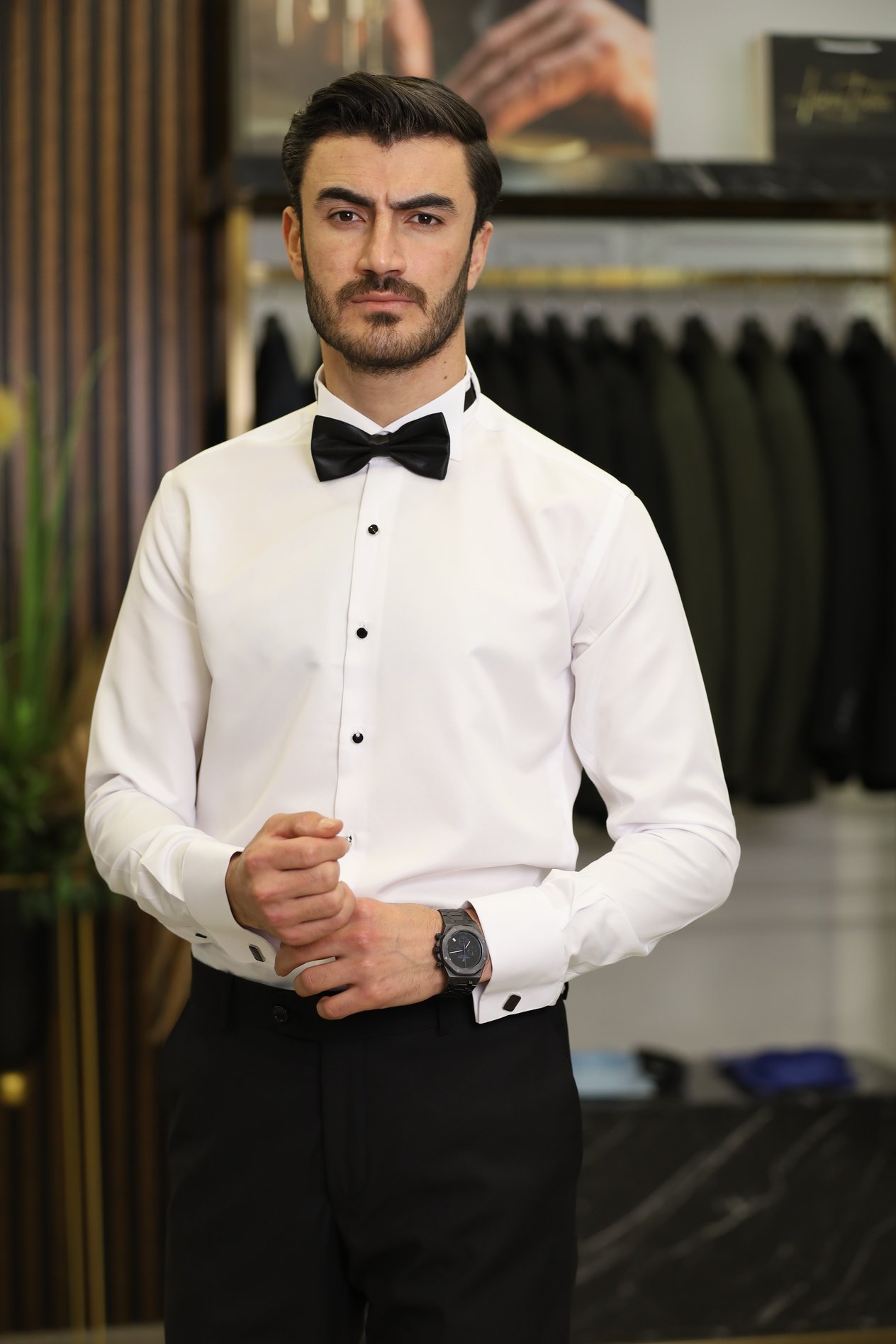 Slim Fit Damatlık Gömlek - Beyaz