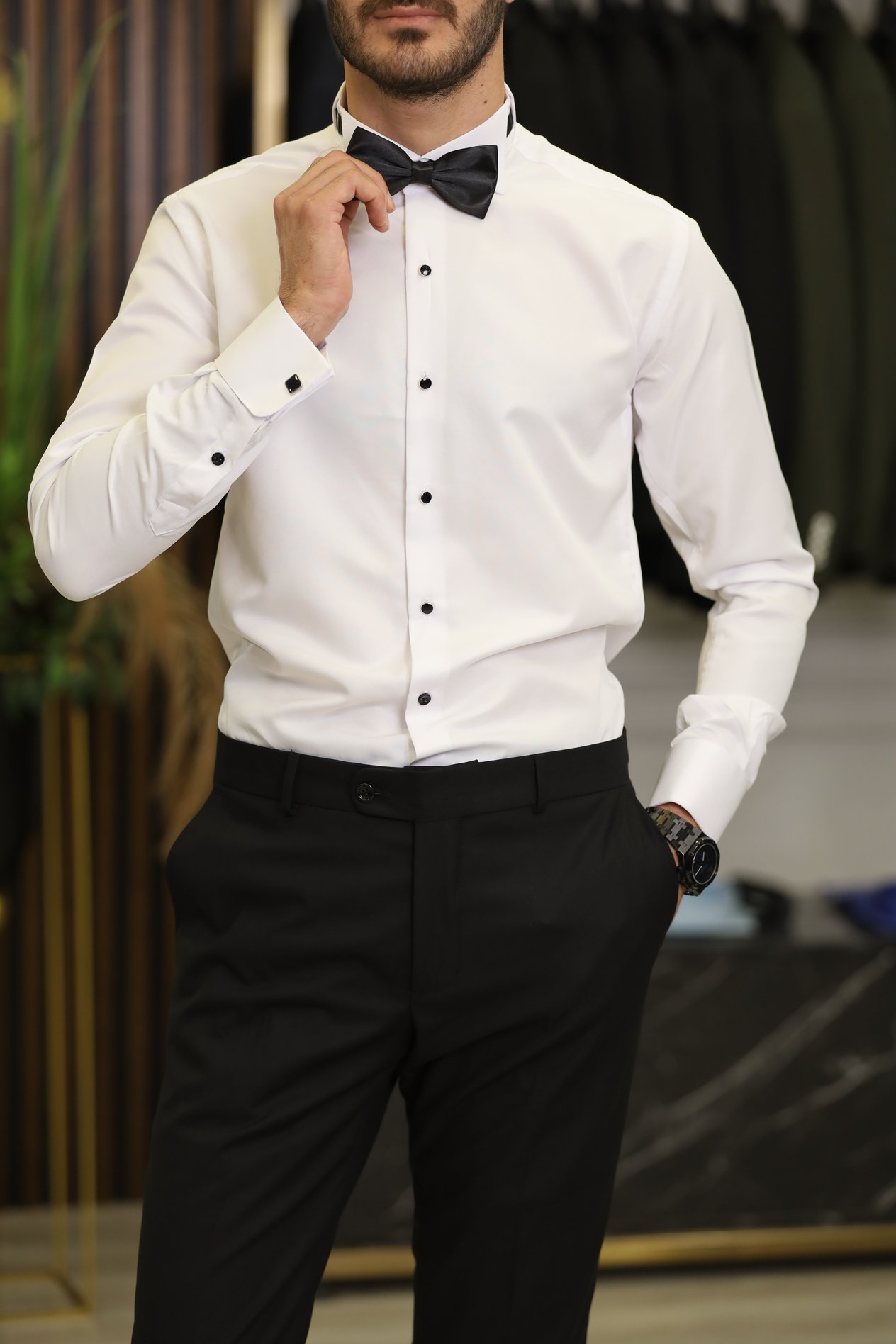 Slim Fit Damatlık Gömlek - Beyaz