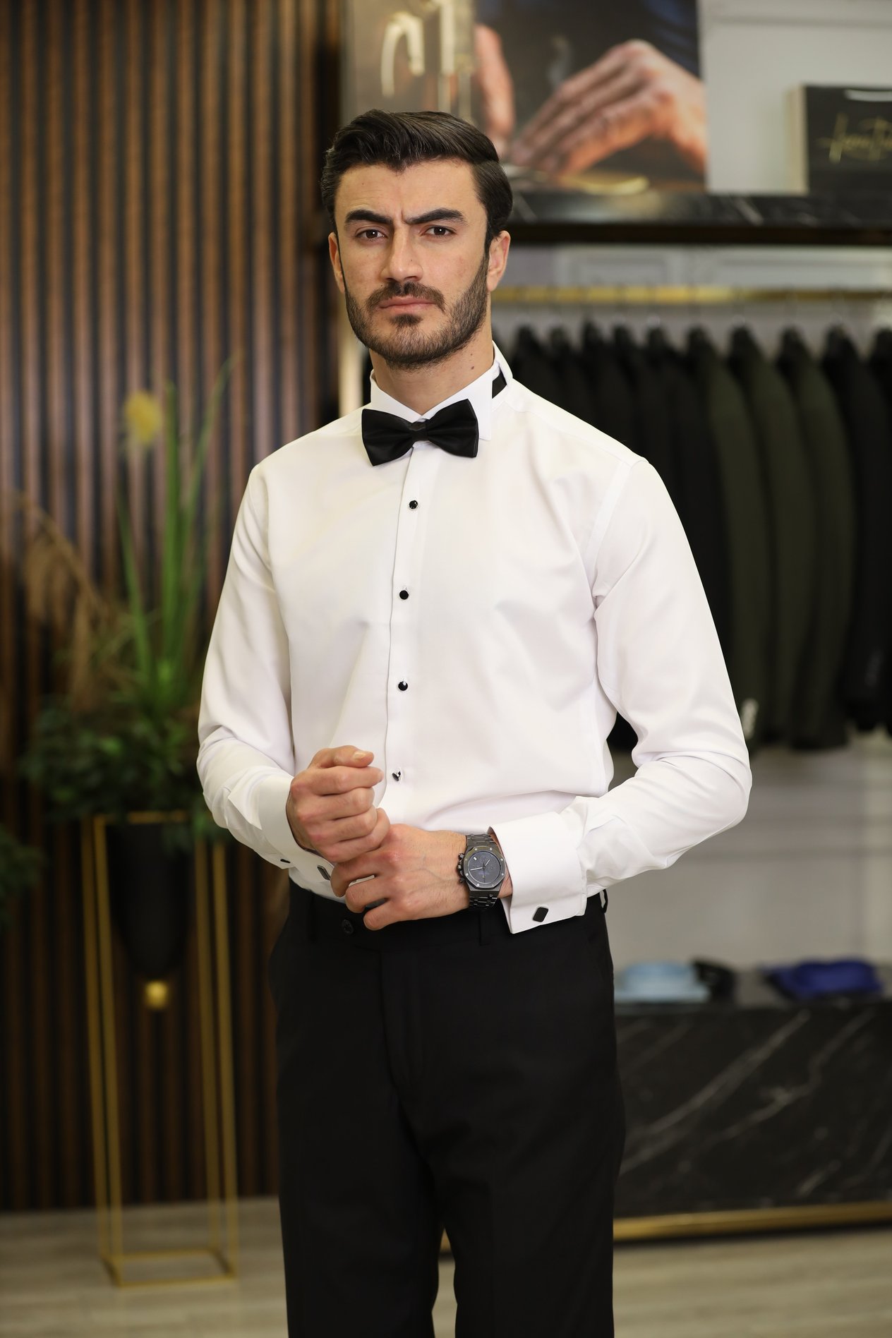 Slim Fit Damatlık Gömlek - Beyaz