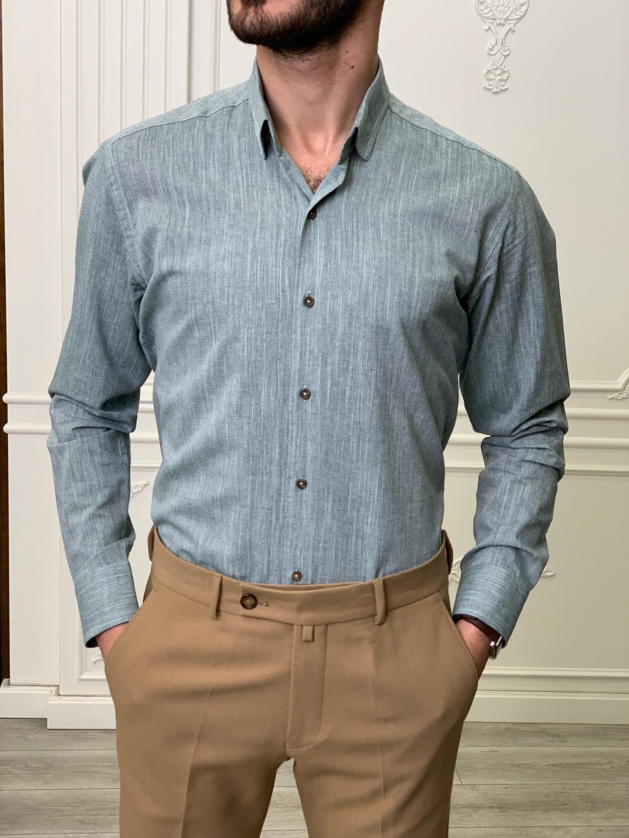 Slim Fit İtalyan Kesim Erkek Gömlek-Lacivert