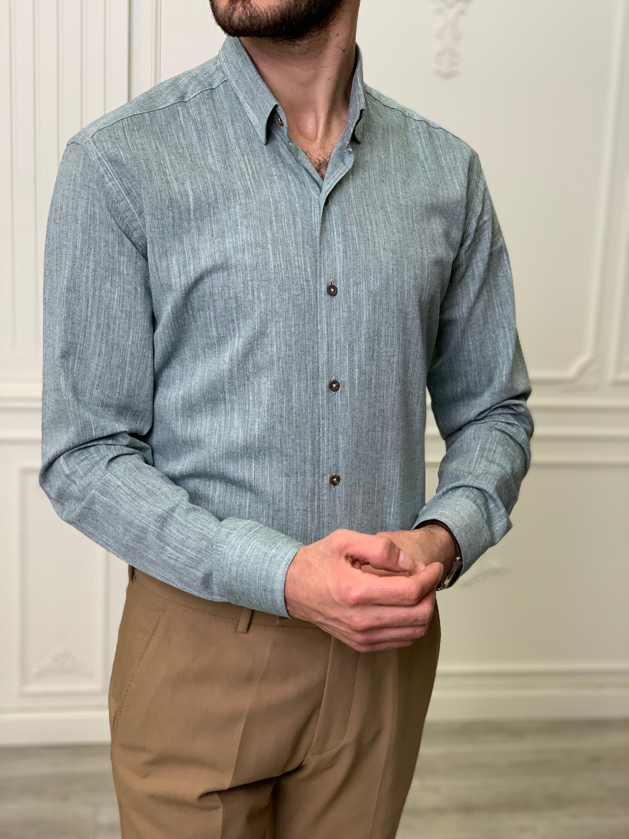 Slim Fit İtalyan Kesim Erkek Gömlek-Lacivert