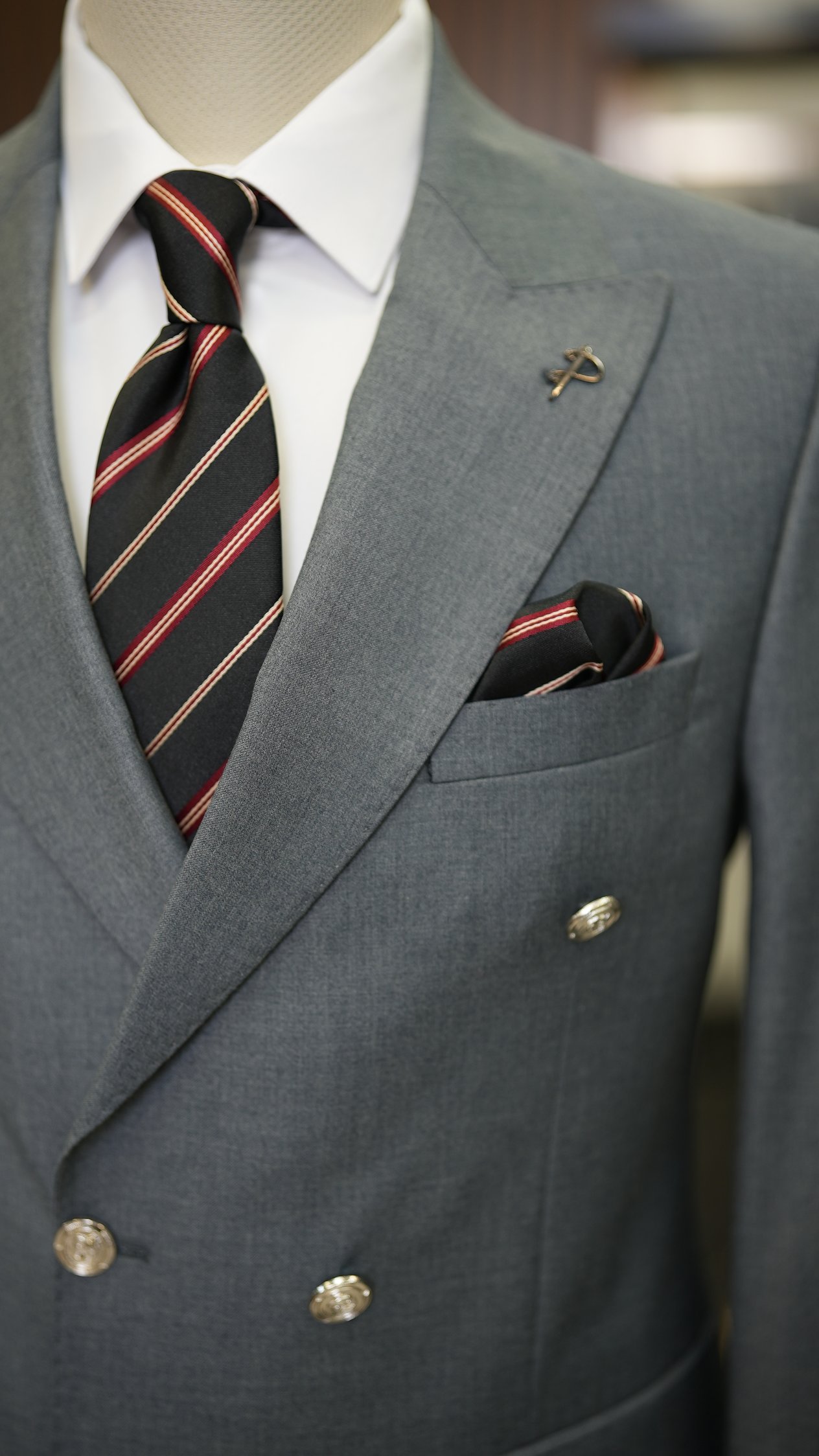 Slim Fit Kruvaze Takım Elbise Ceket Pantolon - Gri