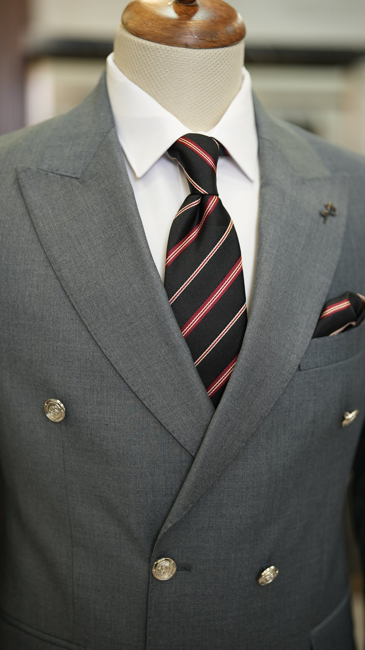 Slim Fit Kruvaze Takım Elbise Ceket Pantolon - Gri