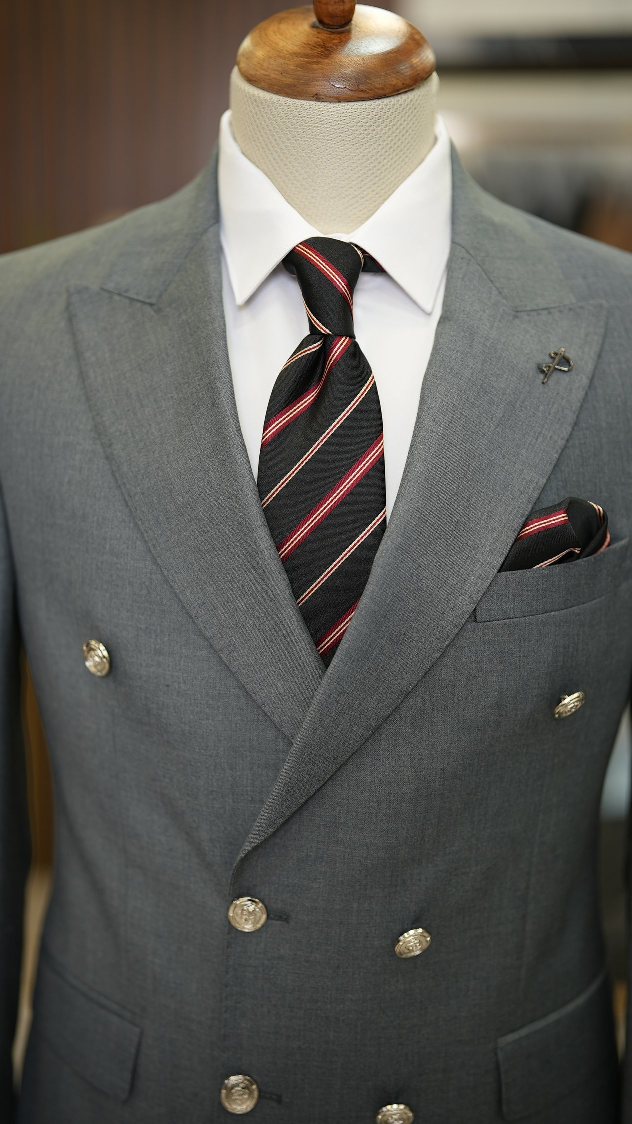 Slim Fit Kruvaze Takım Elbise Ceket Pantolon - Gri
