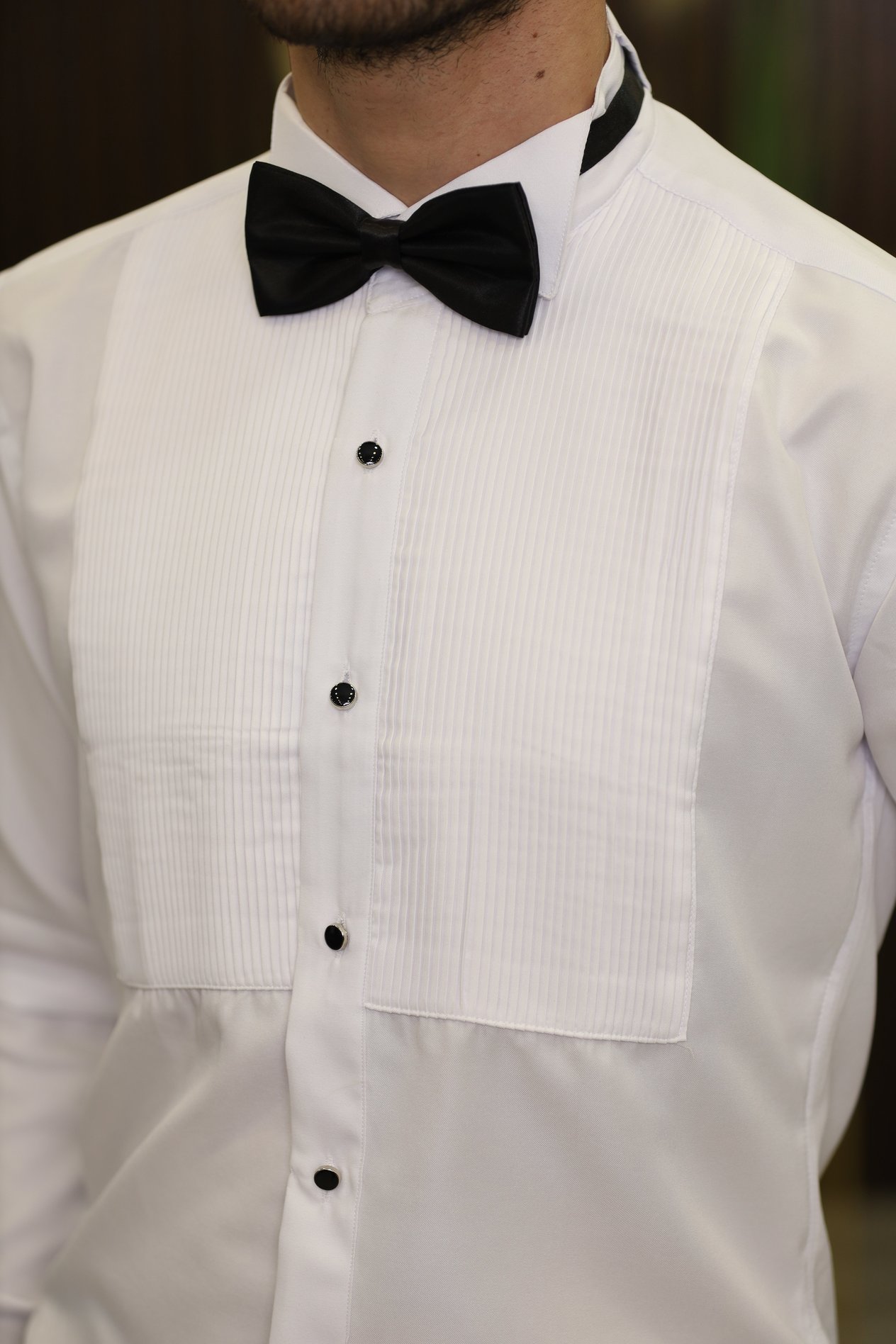 Slim Fit Pliseli Damatlık Gömlek - Beyaz