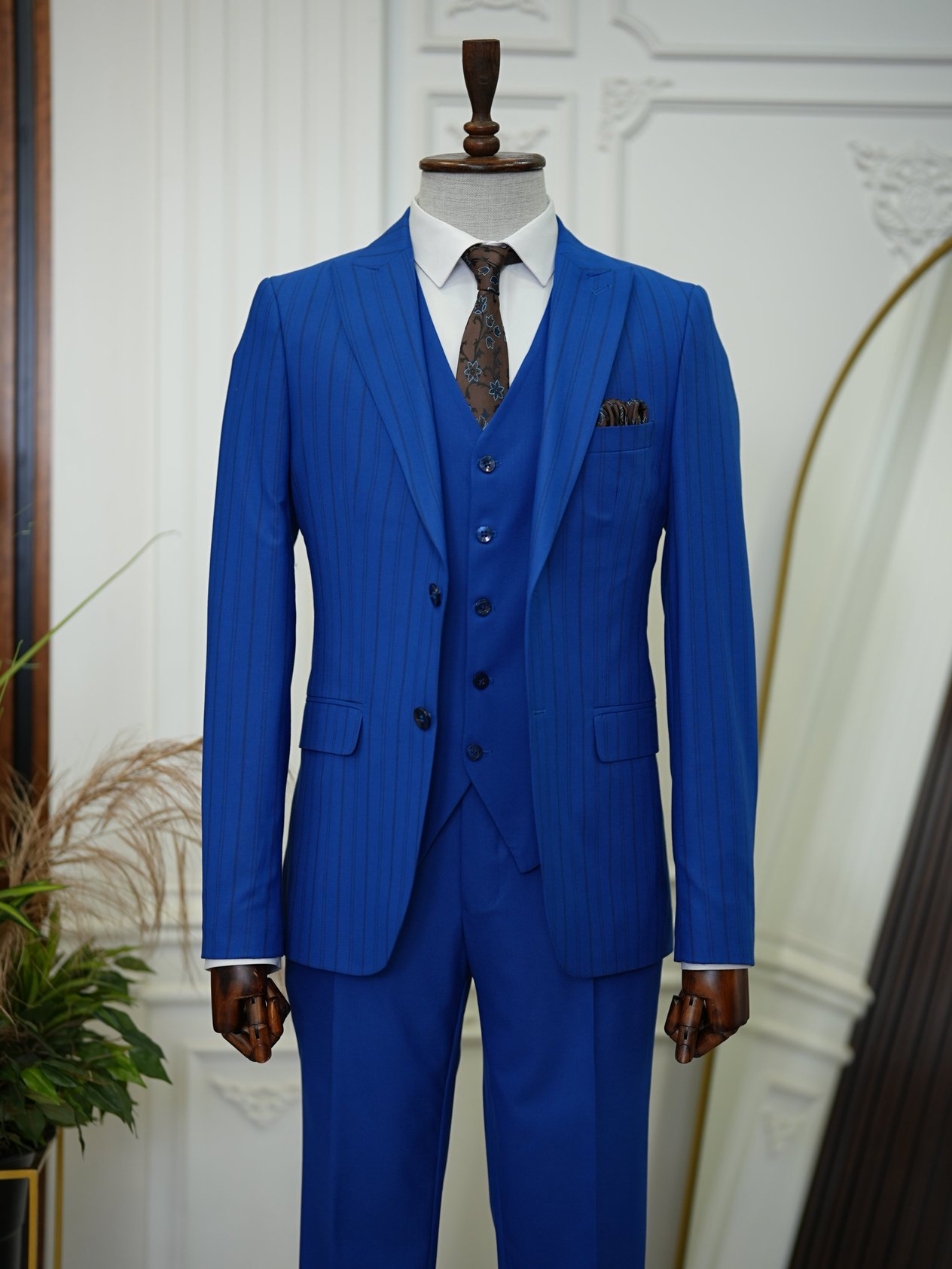 Slim Fit Suit Jacket Vest Trousers - Saks Blue
