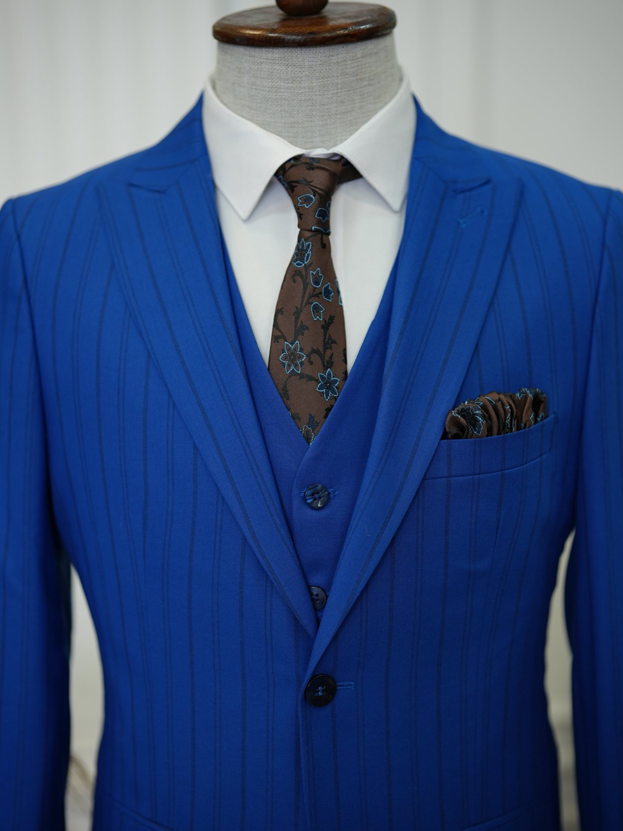 Slim Fit Suit Jacket Vest Trousers - Saks Blue
