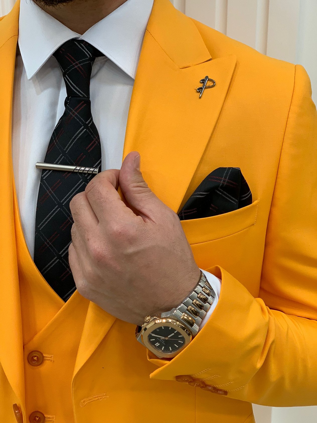 Slim Fit Takım Elbise Ceket Yelek Pantolon - Sarı