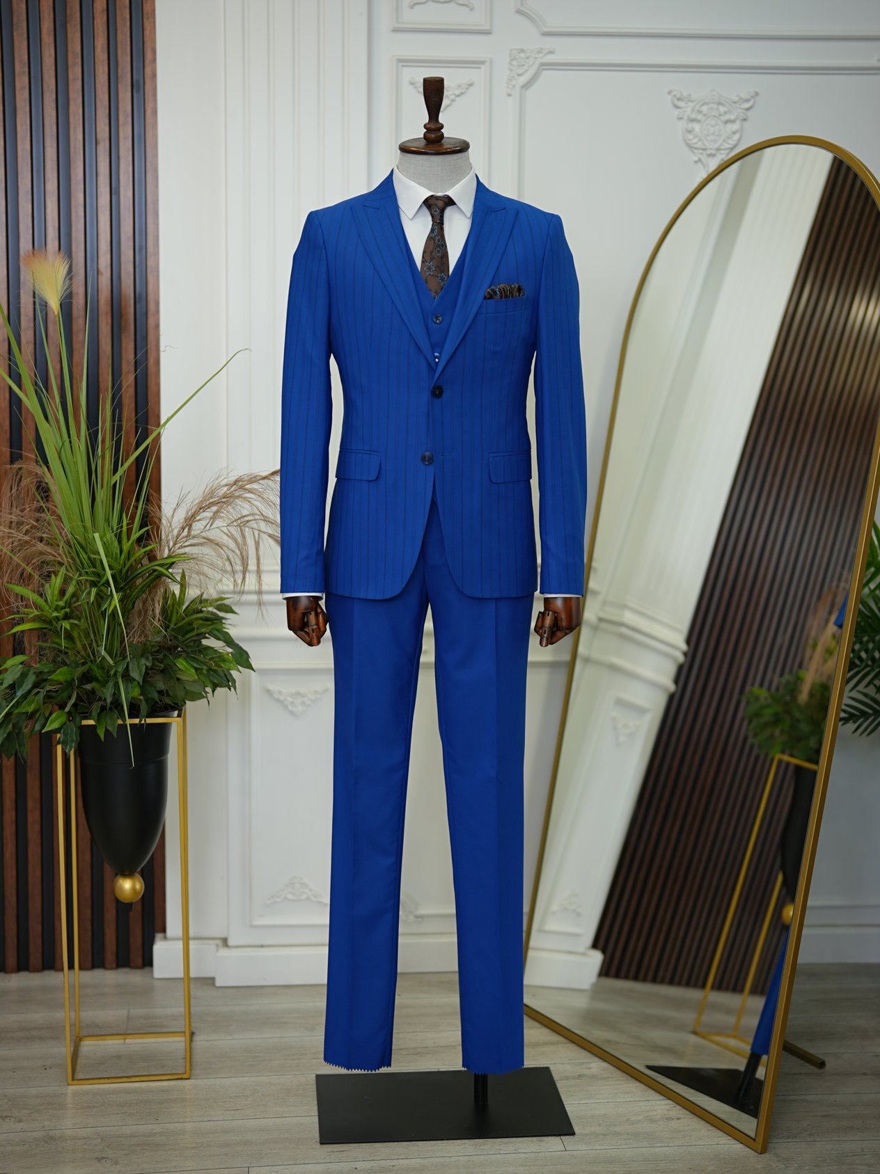 Slim Fit Suit Jacket Vest Trousers - Saks Blue