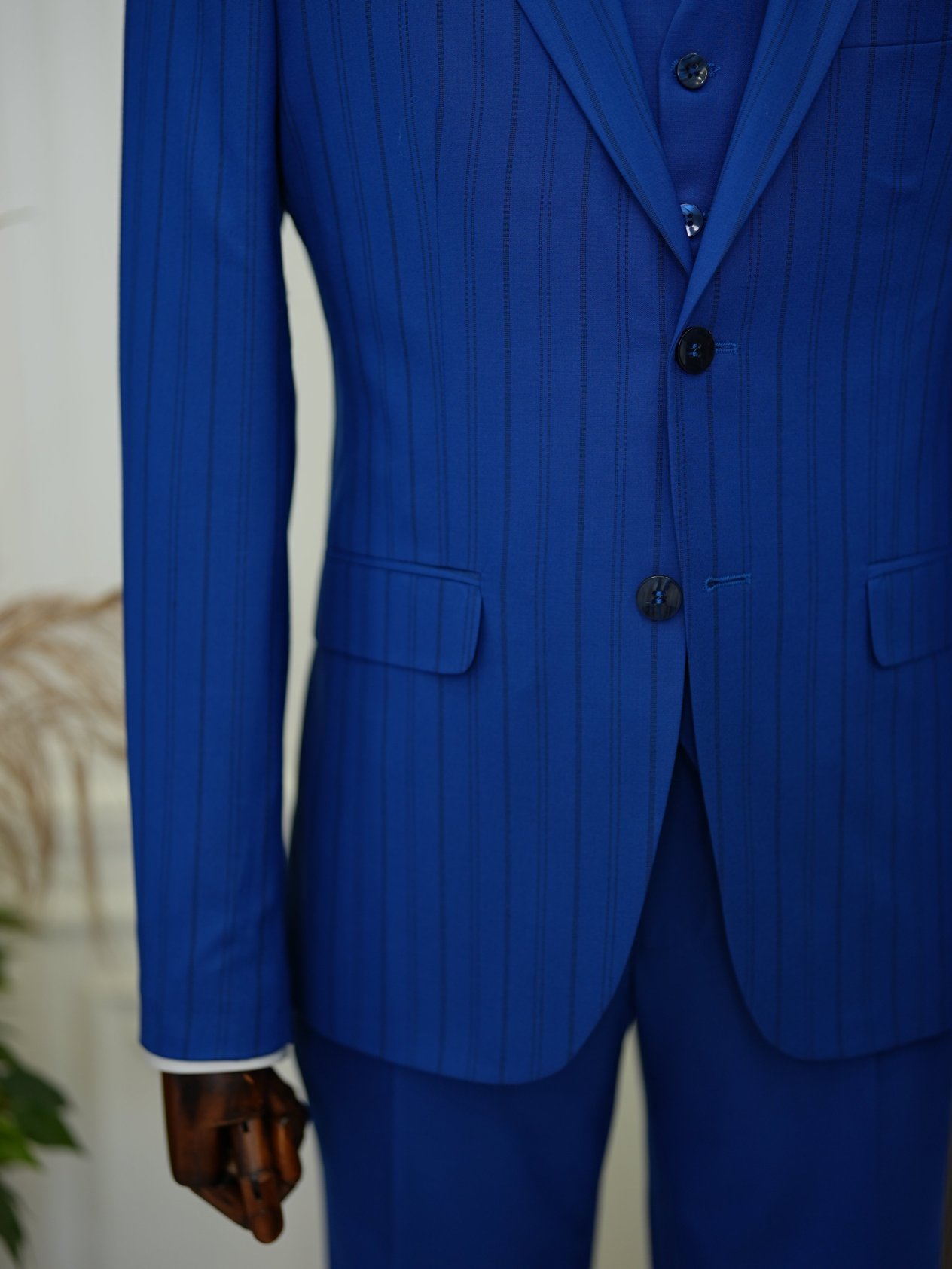 Slim Fit Suit Jacket Vest Trousers - Saks Blue
