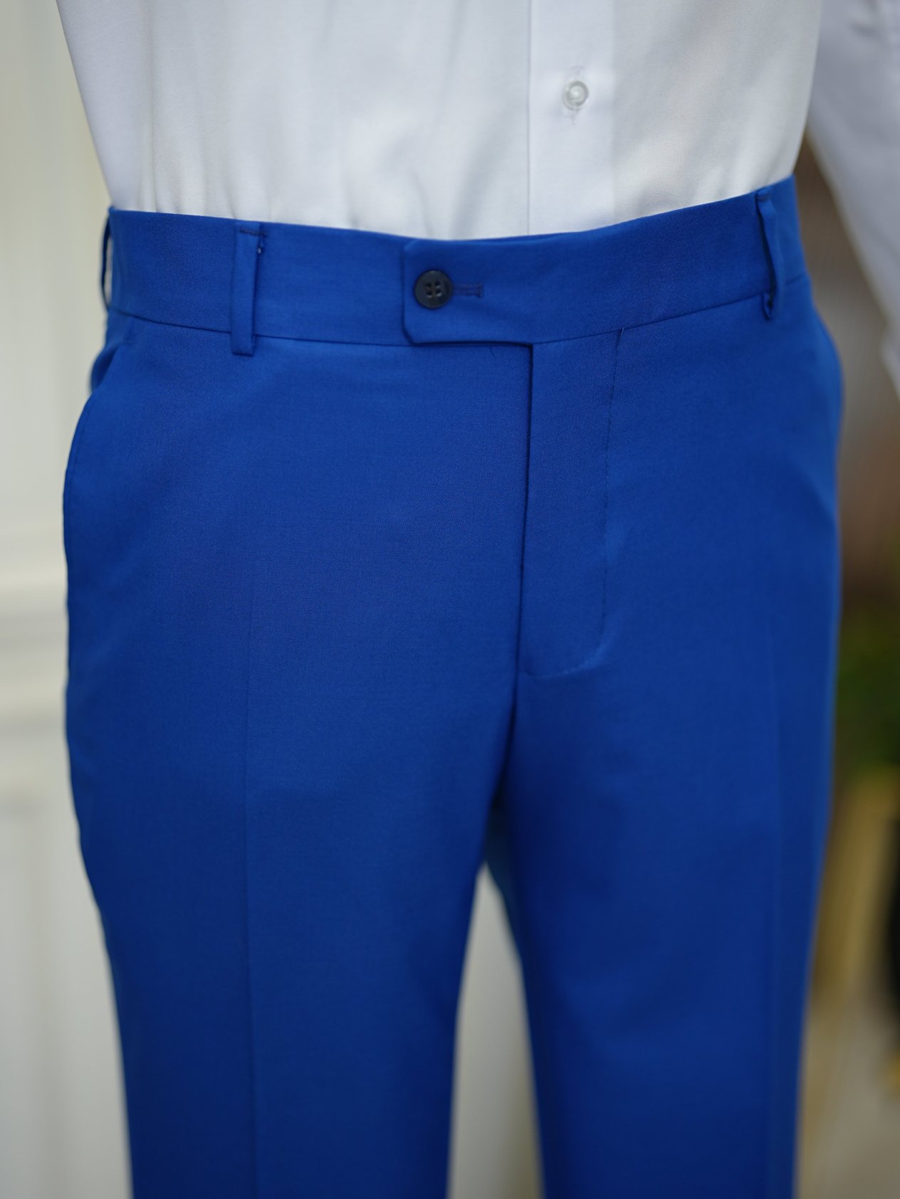 Slim Fit Suit Jacket Vest Trousers - Saks Blue