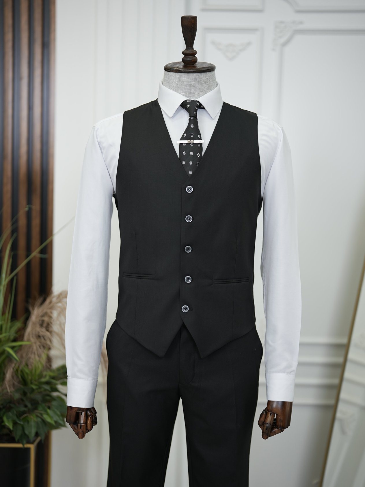 Slim Fit  Takım Elbise Ceket Yelek Pantolon - Siyah