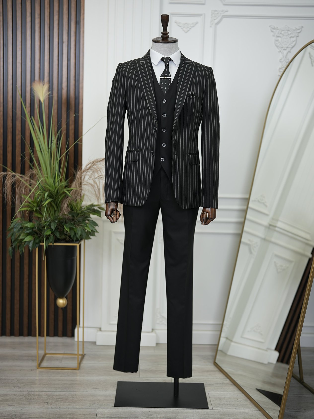 Slim Fit  Takım Elbise Ceket Yelek Pantolon - Siyah