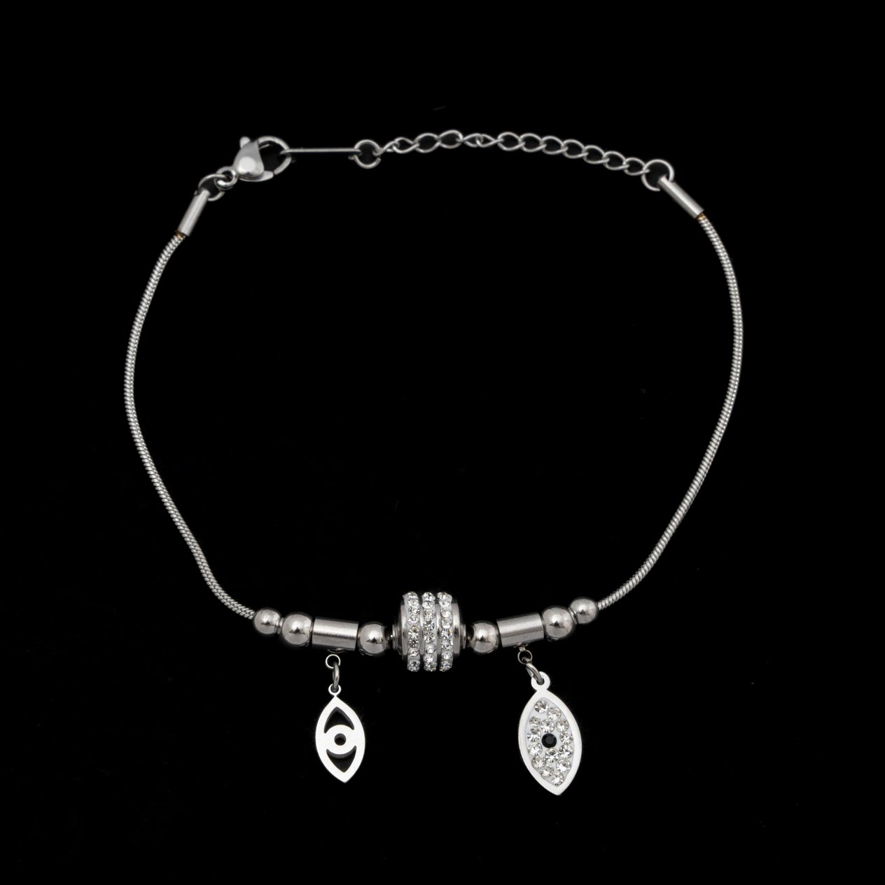 ZİRKON KAPLAMA GÖZ MODEL GÜMÜŞ RENK ÇELİK PANDORA BİLEKLİK