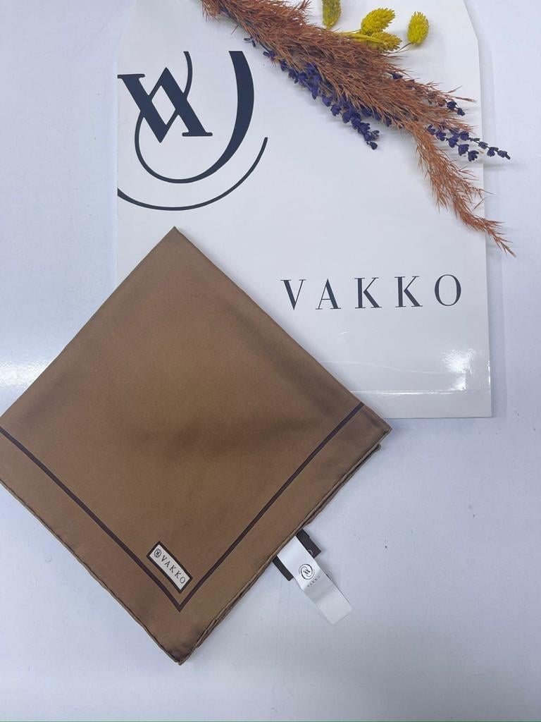 Vakko Düz Twill İpek Eşarp Kahve