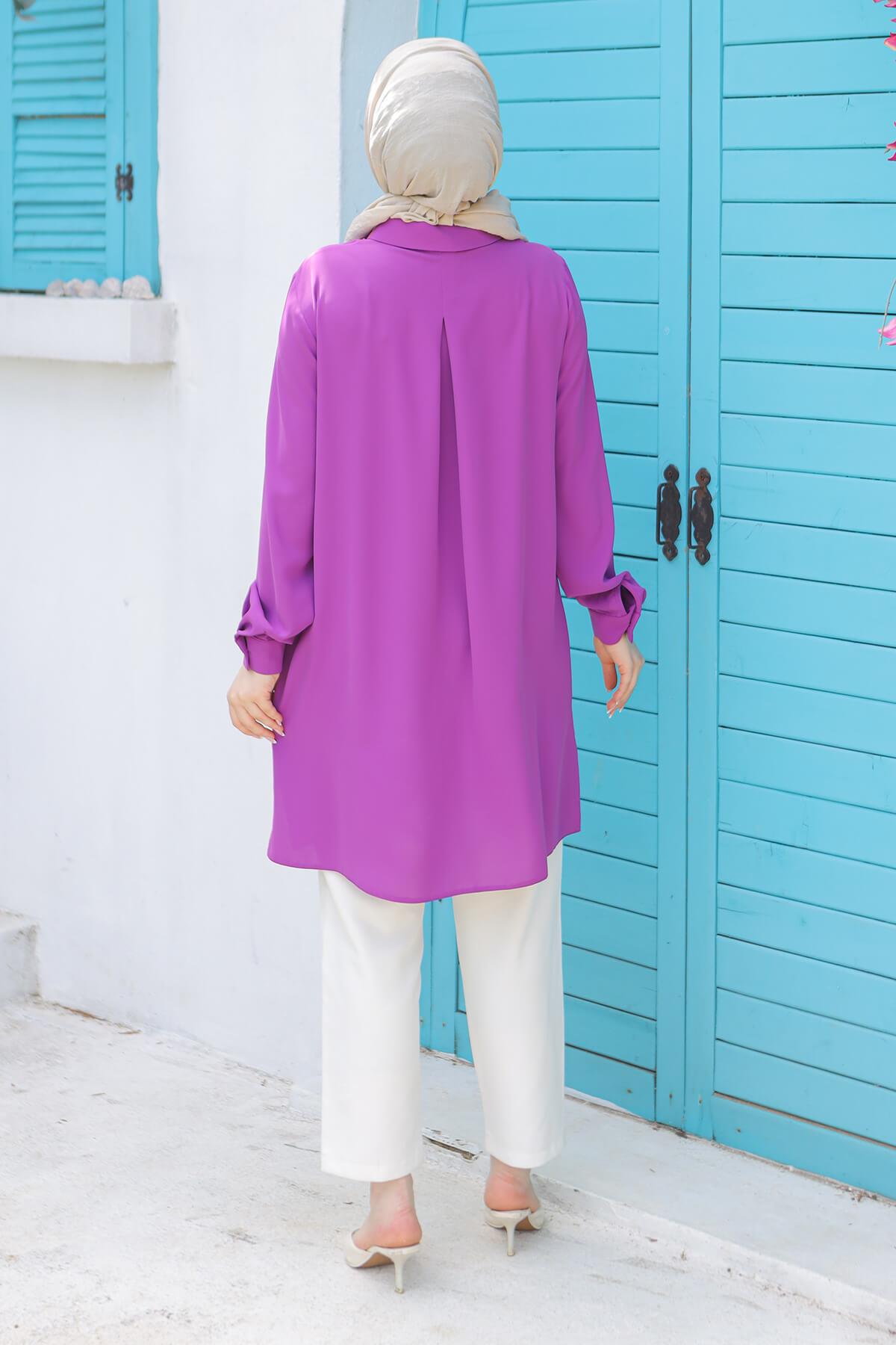 Armine Trend Önü Düğme Detaylı Tunik Mor 24YT420