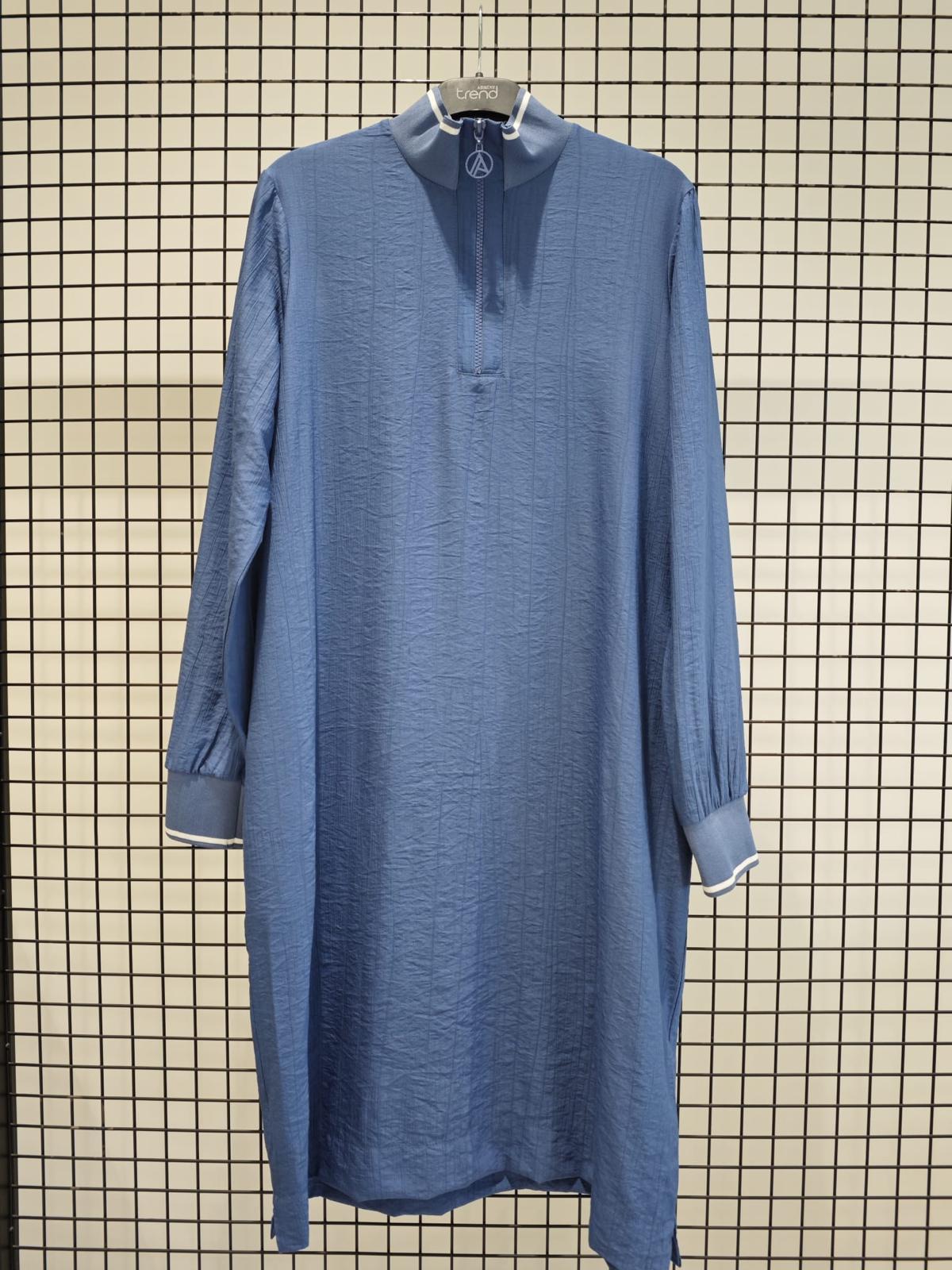 Armine TREND Çilek Kumaş Önden Fermuarlı Tunik İndigo 25YT433