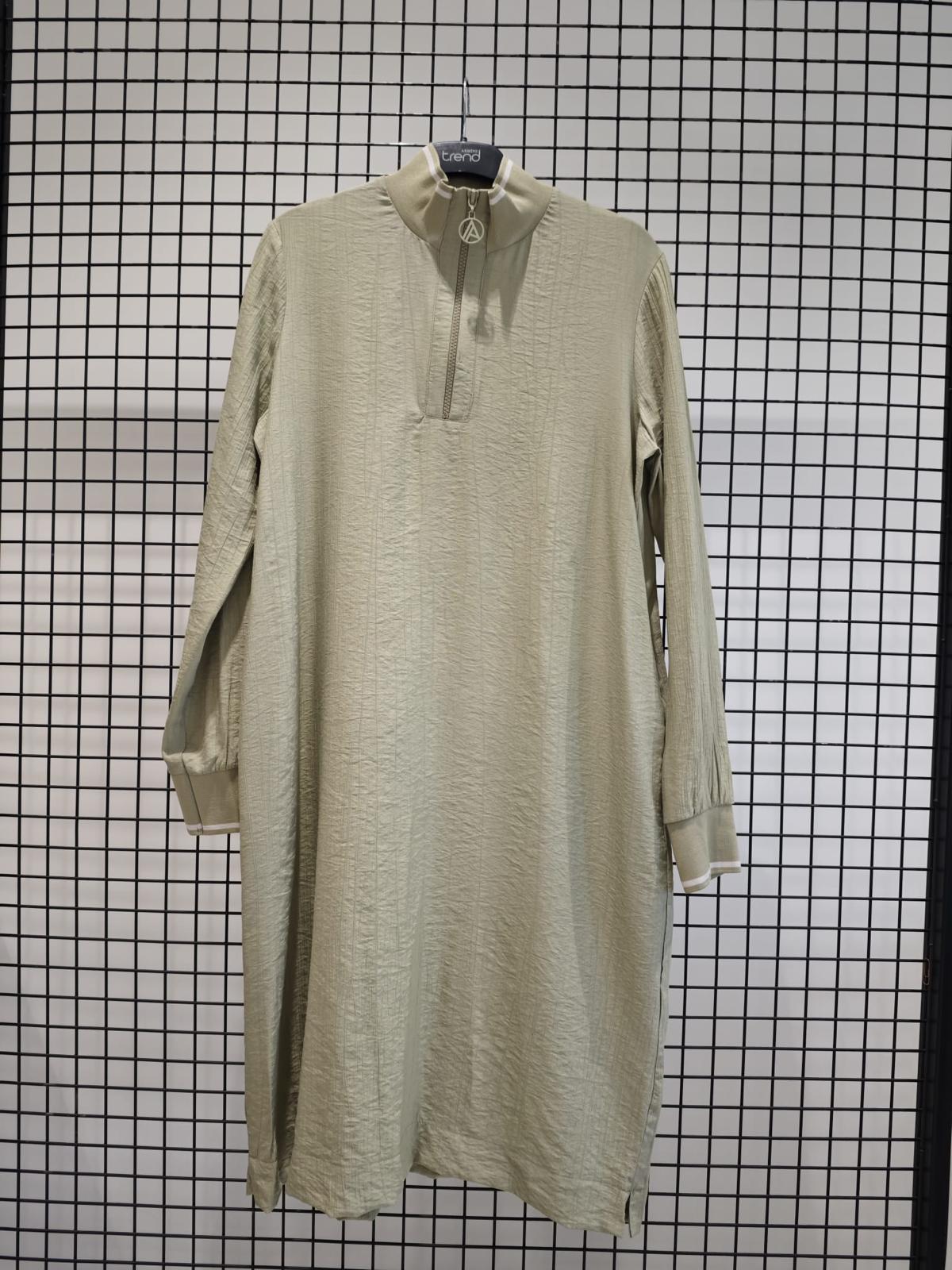 Armine TREND Çilek Kumaş Önden Fermuarlı Tunik Küf Yeşili 25YT433