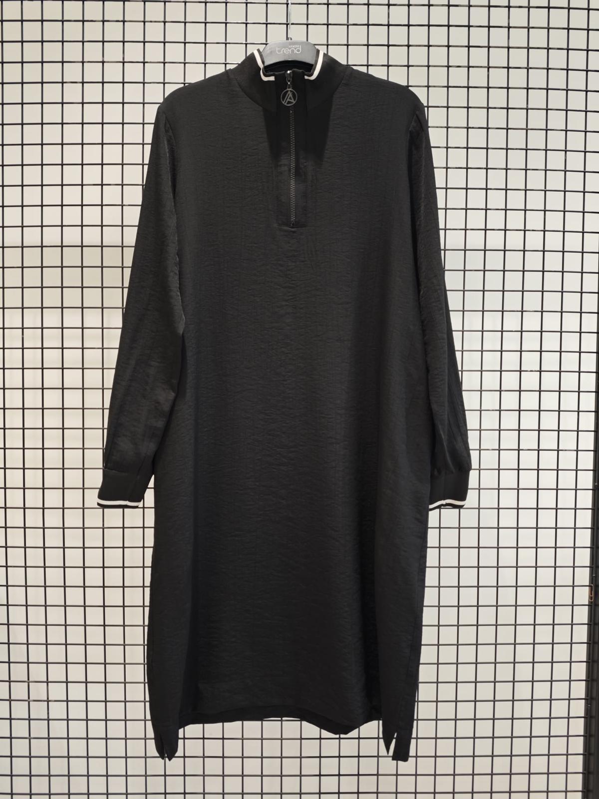 Armine TREND Çilek Kumaş Önden Fermuarlı Tunik Siyah 25YT433