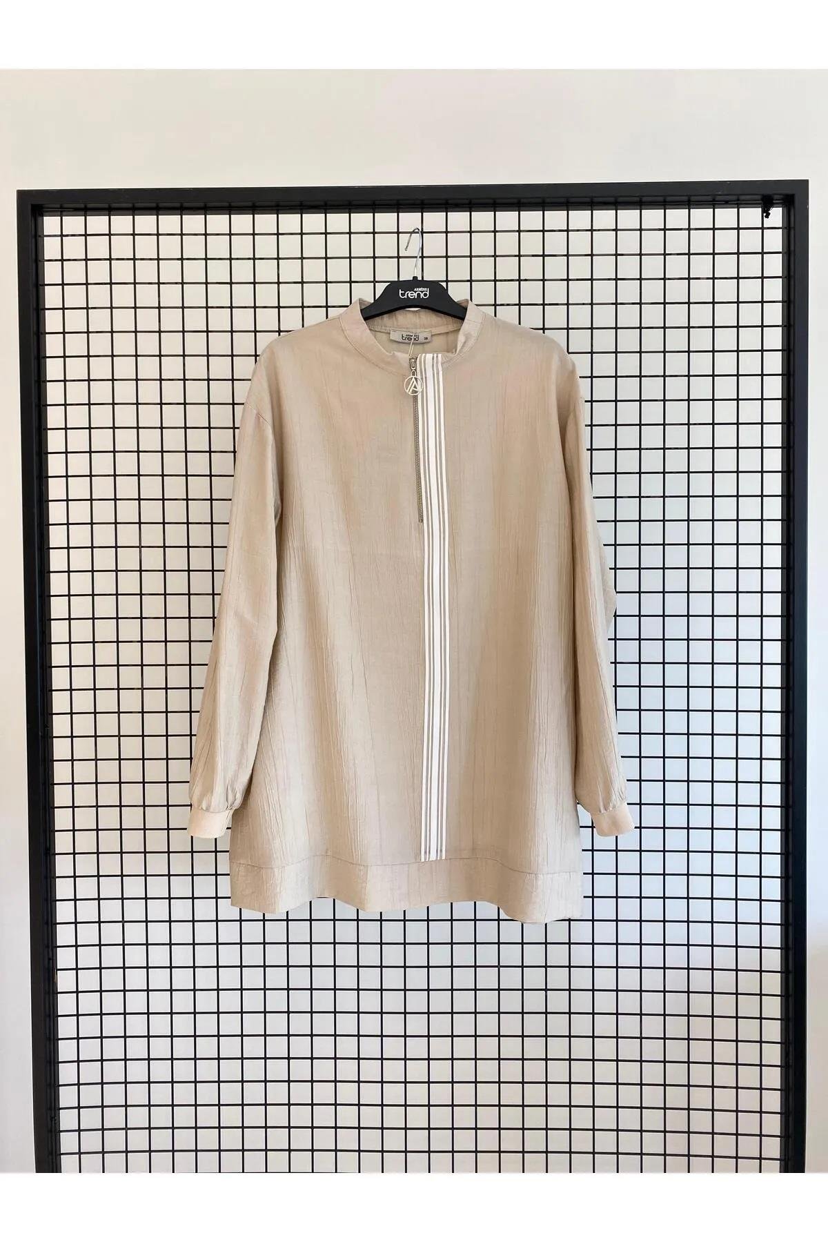 Armine TREND Fermuar Detaylı Çilek Kumaş Tunik Taş 25YT4139