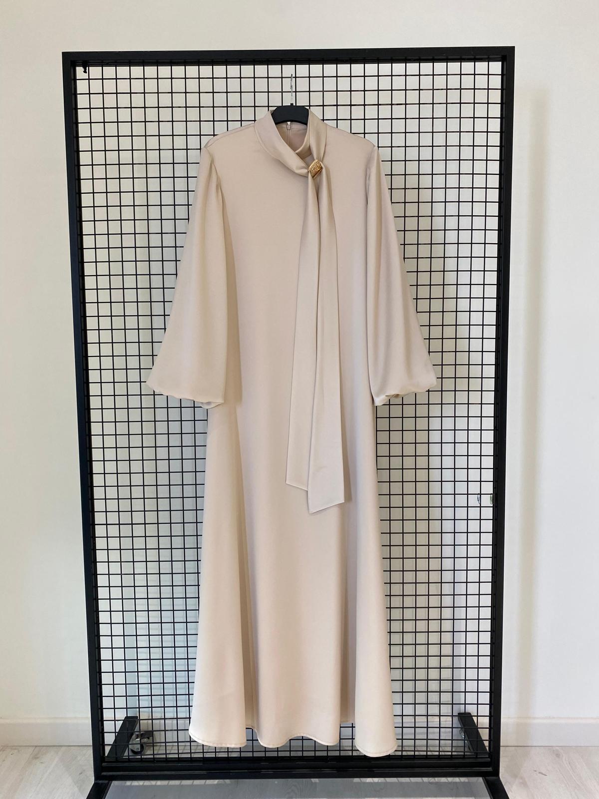 Armine TREND Fularlı Bayan Abaya Elbise Bej 25YT902