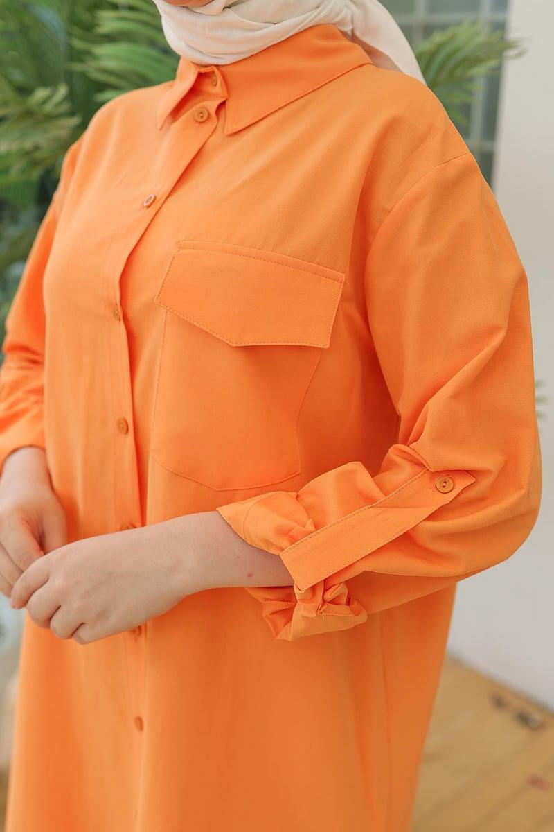 ARMİNE TREND Gömlek Yaka Cepli Tunik Oranj 24YT470