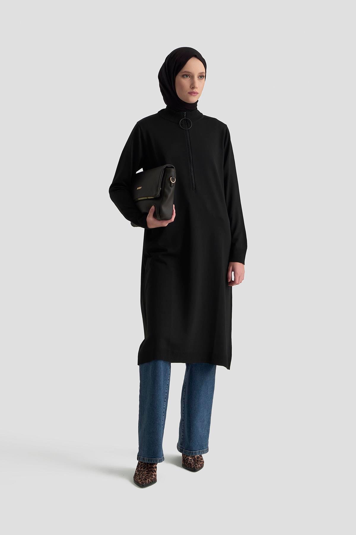 Armine TREND Halkalı Bayan Triko Tunik Siyah 25YTD4113