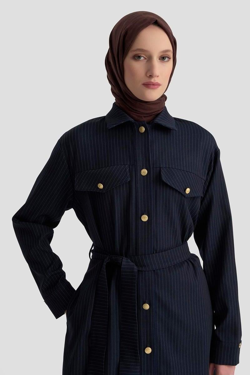Armine TREND Kendinde Çizgili Ceket Lacivert 25KT511