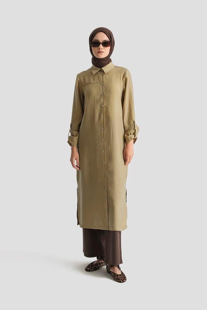 Armine TREND Kol Katlama Detay Düğmeli Tunik Camel 25YT4142