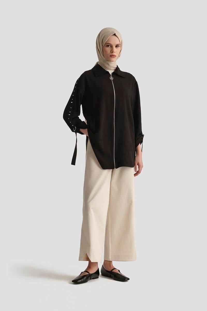 ARMİNE TREND Kollarda Taş Detaylı Ceket Siyah 25YT573