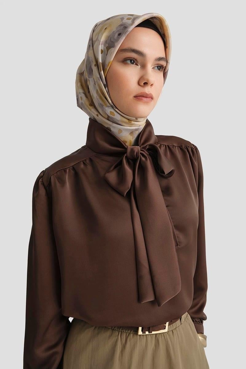 Armine TREND Ön Bağlama Detaylı Gömlek Tunik Kahverengi 25YT303