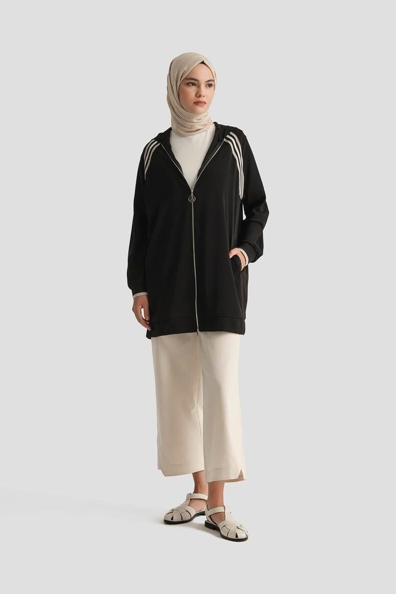 Armine TREND Önden Fermuarlı Biyeli Spor Tunik Siyah 25YT409