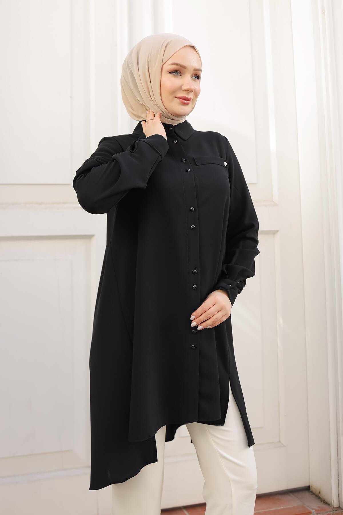 Armine TREND Önü Kısa Tunik Siyah 4KT444