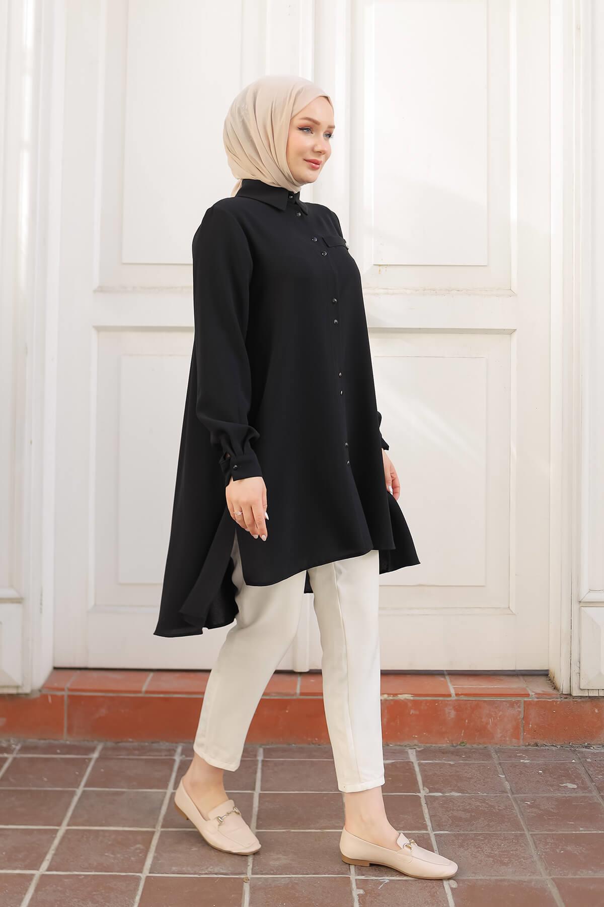 Armine TREND Önü Kısa Tunik Siyah 4KT444