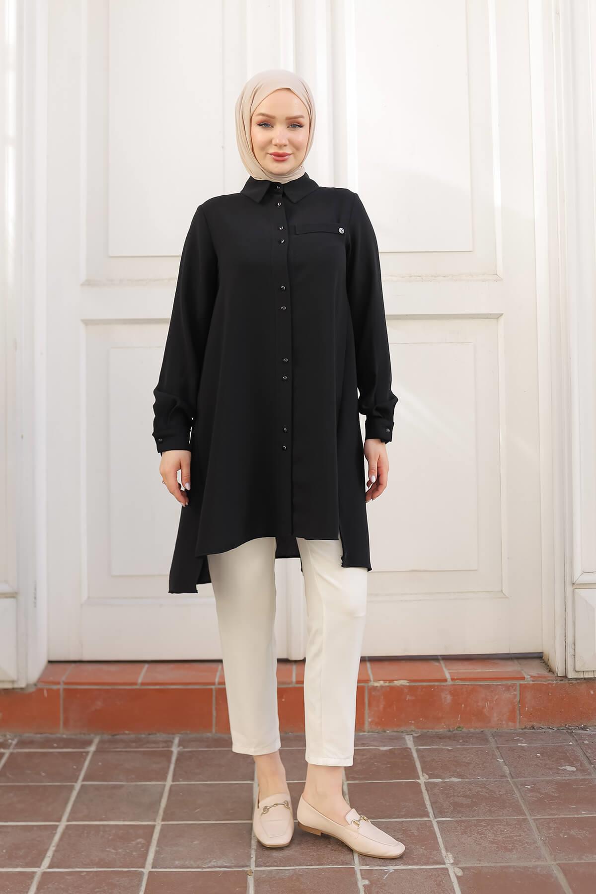 Armine TREND Önü Kısa Tunik Siyah 4KT444