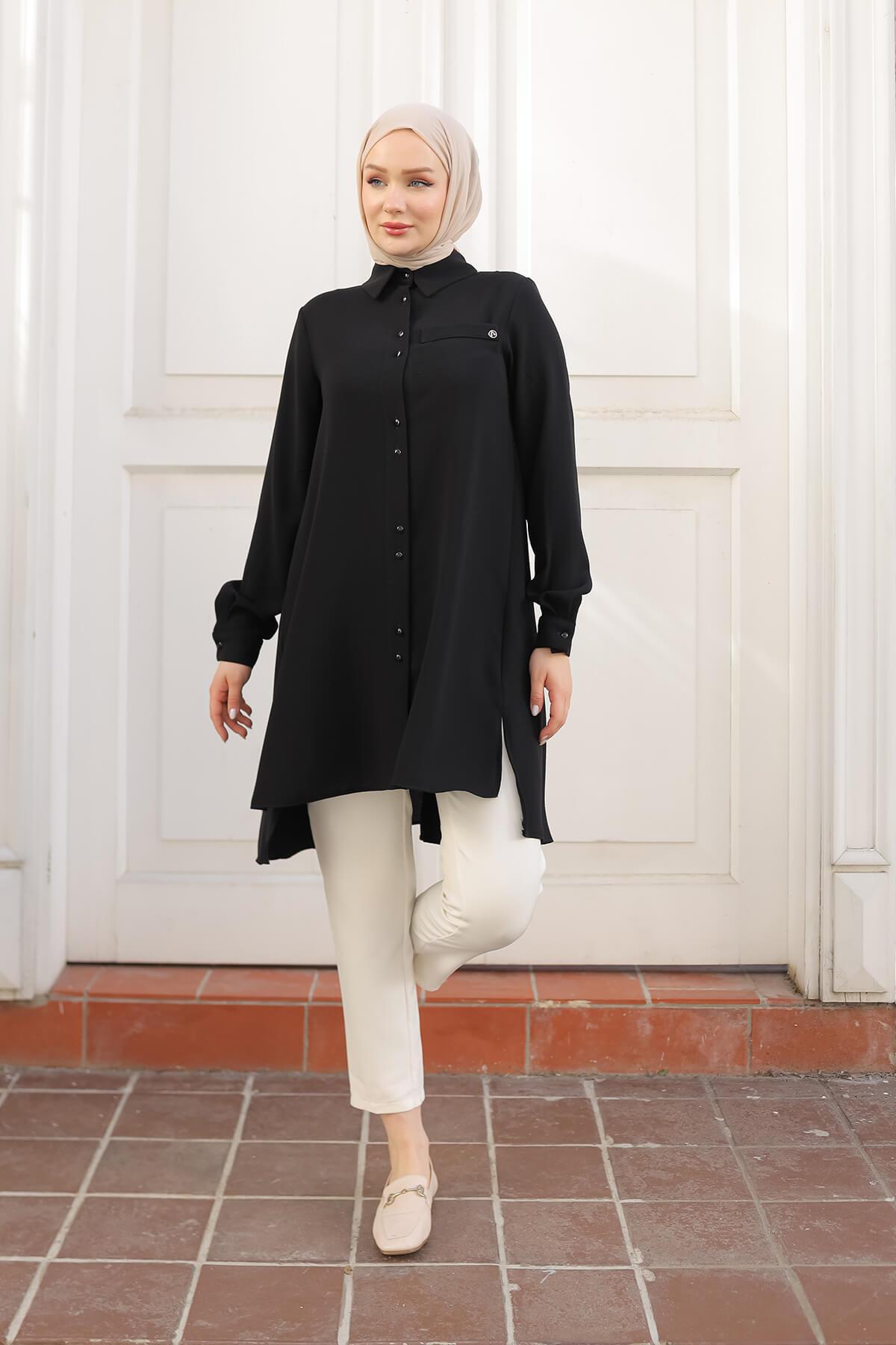 Armine TREND Önü Kısa Tunik Siyah 4KT444