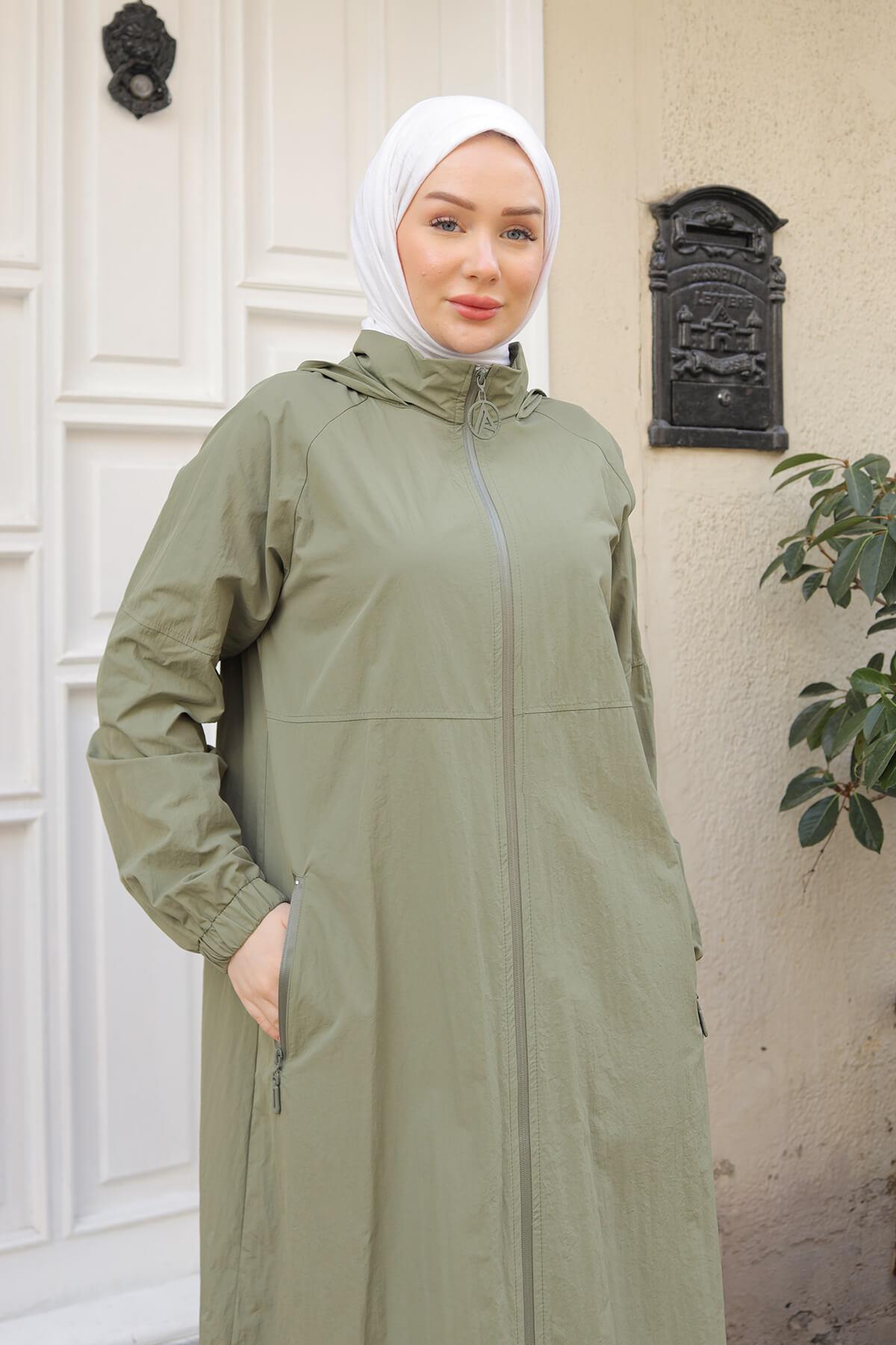 ARMİNE TREND Paraşüt Kumaşlı Kolları Lastikli Kapüşonlu Kap Giy - Çık Haki 25YT517